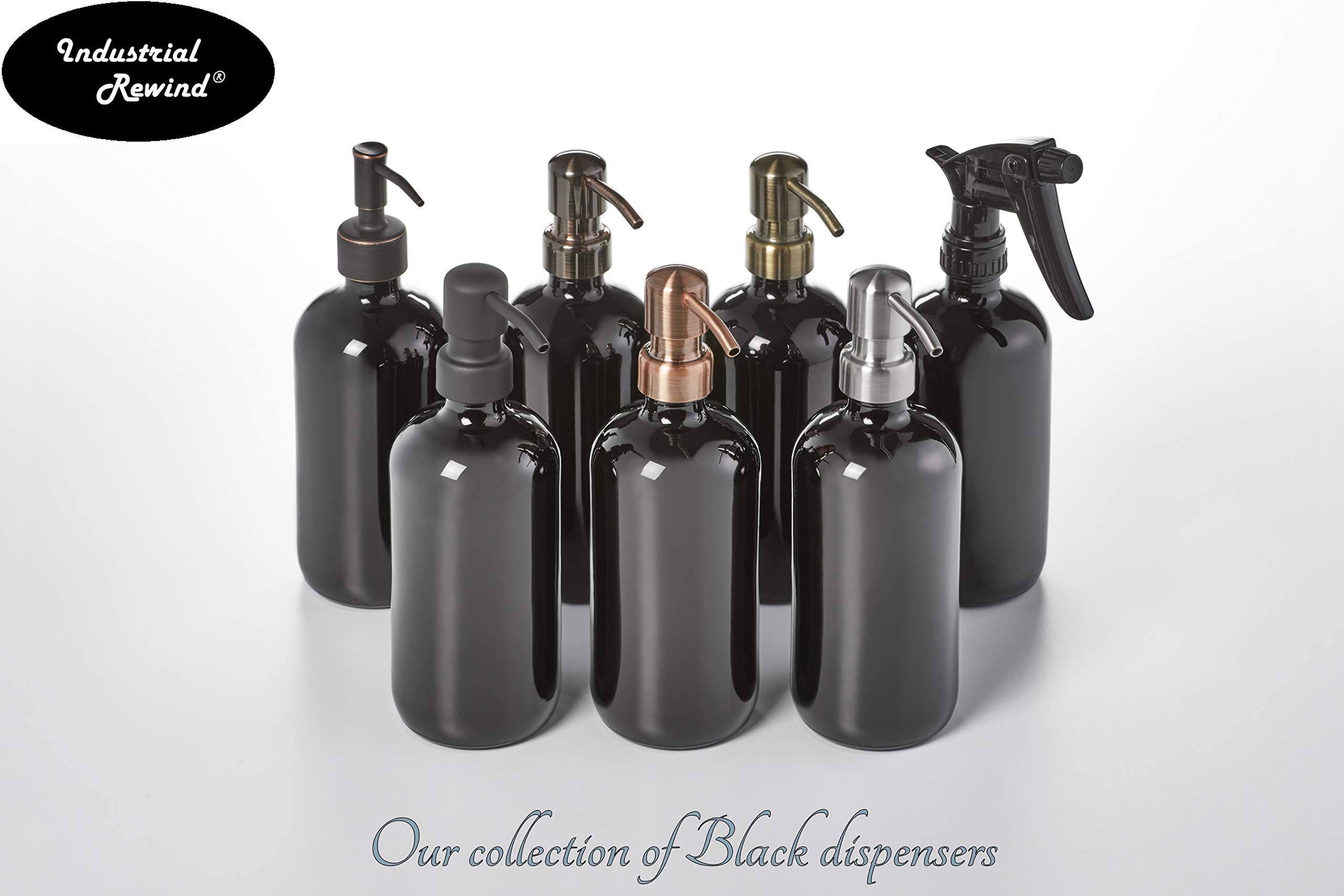 Premium Black Glass Soap Dispenser with Gun Metal Pump - 16oz Non-Slip Countertop Bottle for Bathroom & Kitchen | Includes Protective Base by Industrial Rewind (Black/Gun Metal) - Ideal for Home, Office, and Restaurant Use