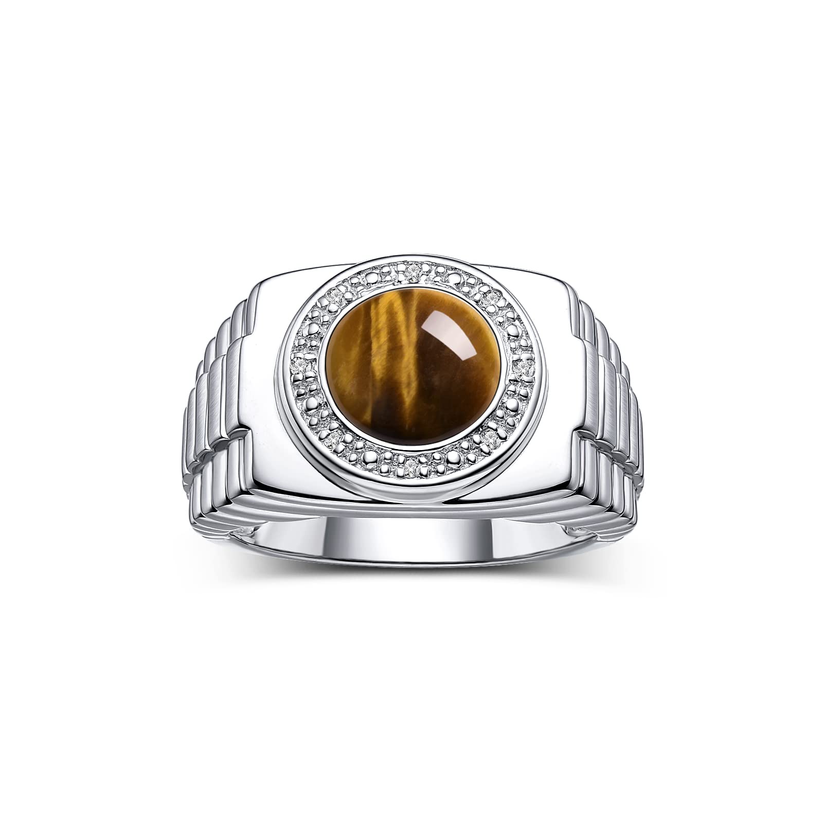 Rylos Men's Sterling Silver Rings with Round Cabochon Gemstones & Diamonds - Size 8-13, Luxury Designer Jewelry for Weddings, Gifts & Everyday Wear