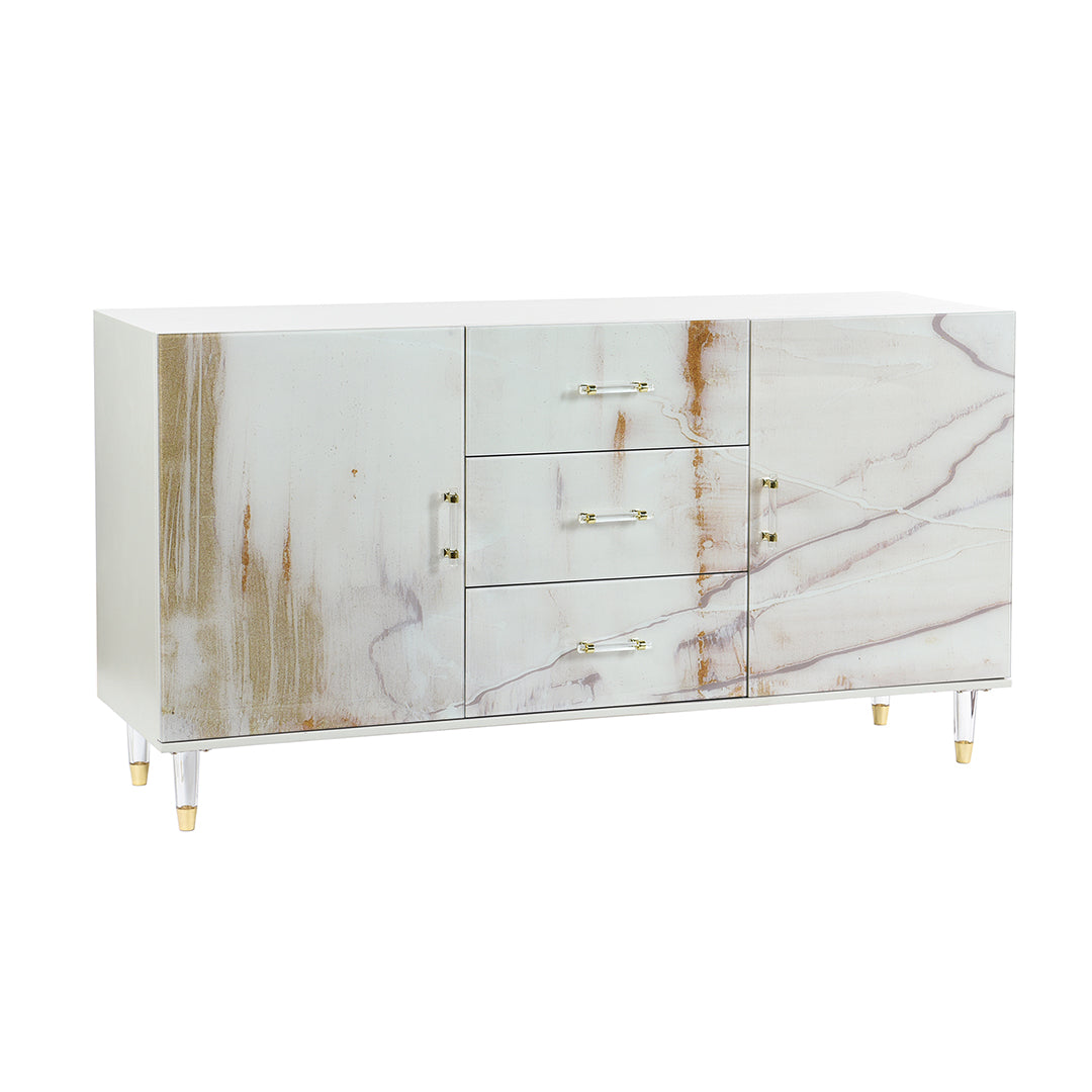 Melody Credenza - Stylish Mid-Century Modern Wooden Sideboard with 3 Drawers & 2 Doors - Perfect for Dining Room Storage, Living Room Organization & Entryway Decor