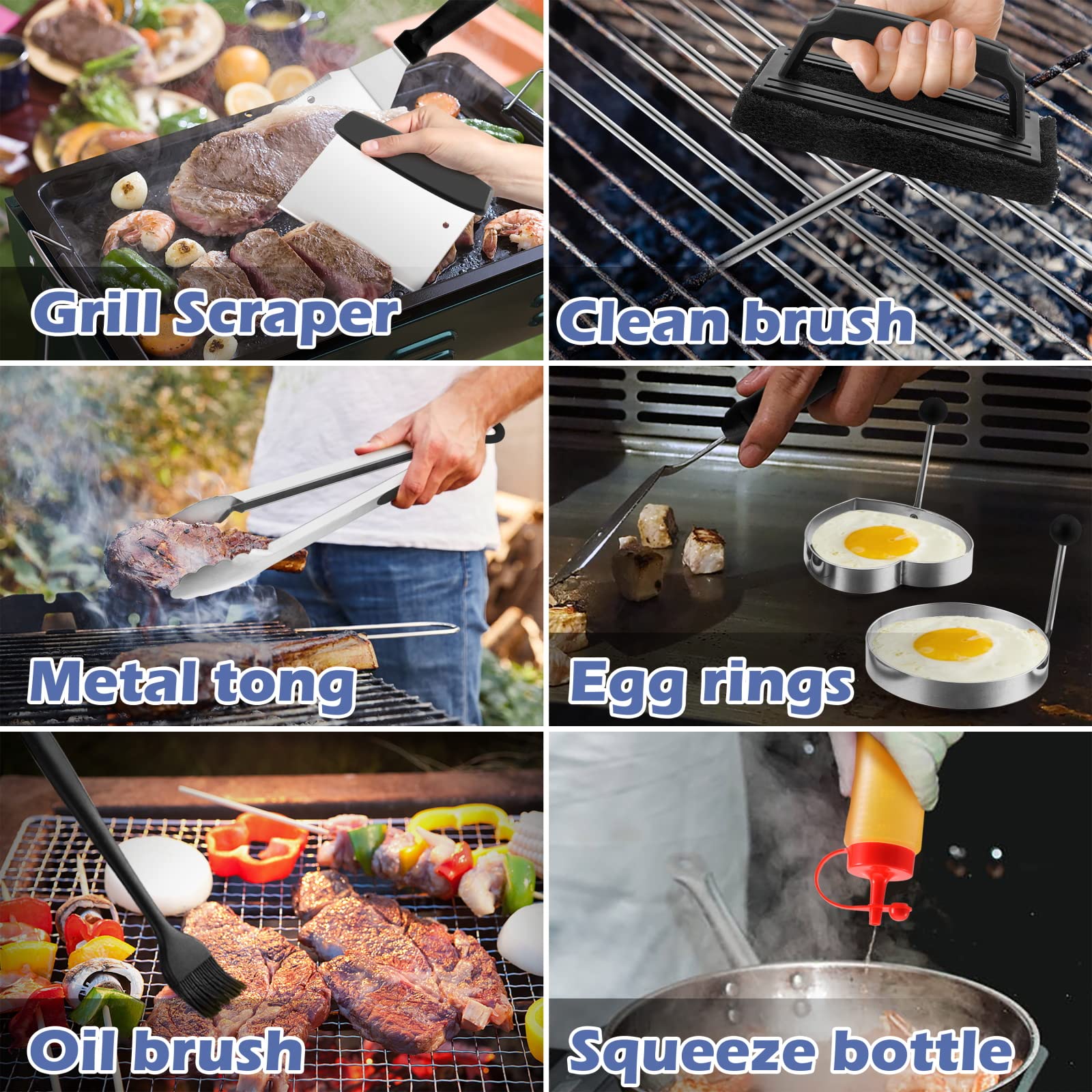 16-Piece Griddle Accessories Kit - HaSteeL Stainless Steel Teppanyaki Tools for Flat Top Grill, Hibachi & Camping BBQ | Heavy Duty Metal Spatulas, Chopper, Steak Knives, Squeeze Bottles & Carrying Bag | Easy to Clean & Durable | Perfect for Outdoor Cooking, Backyard Grilling & Camping Trips