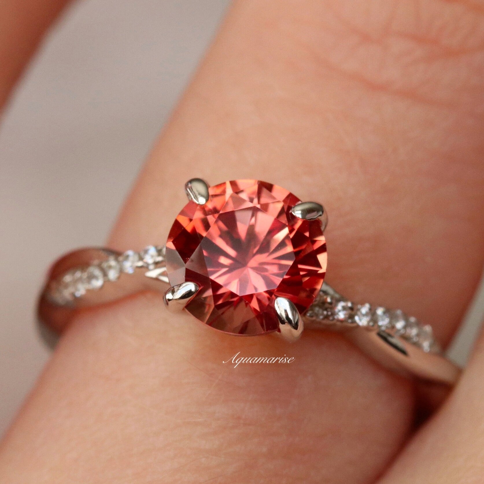 Sophia Padparadscha Orange Sapphire Ring - 925 Sterling Silver Jewelry for Women, Elegant Gemstone Engagement & Wedding Ring - Perfect for Anniversaries, Valentine's Day & Special Occasions