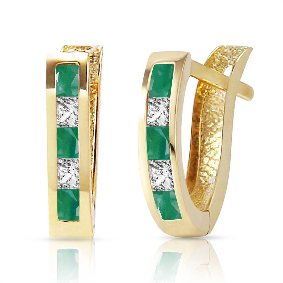 1.26 Carat 14K Solid Yellow Gold Italian Emerald & White Topaz Stud Earrings - Elegant Jewelry for Women, Perfect for Weddings, Parties & Special Occasions
