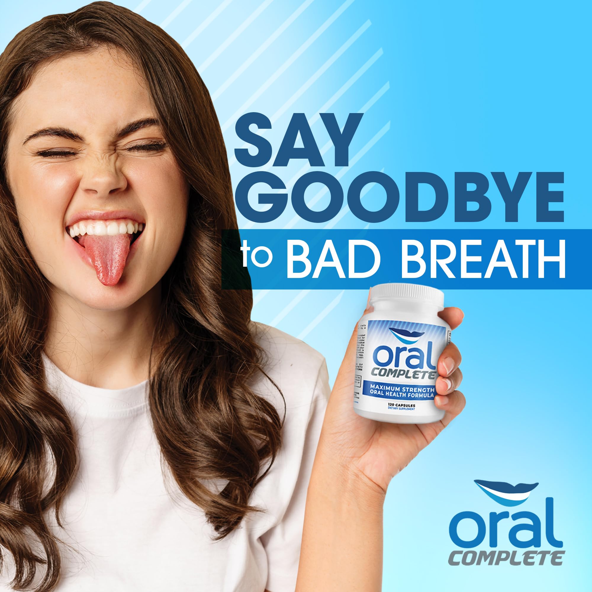 Oral Complete 11-in-1 Dental Probiotics for Bad Breath & Halitosis Treatment - Supports Tonsil Stone Prevention with BLIS K12, Ashwagandha & Collagen - Non-GMO Formula, 120 Capsules - Freshen Breath & Improve Oral Health for Daily Use
