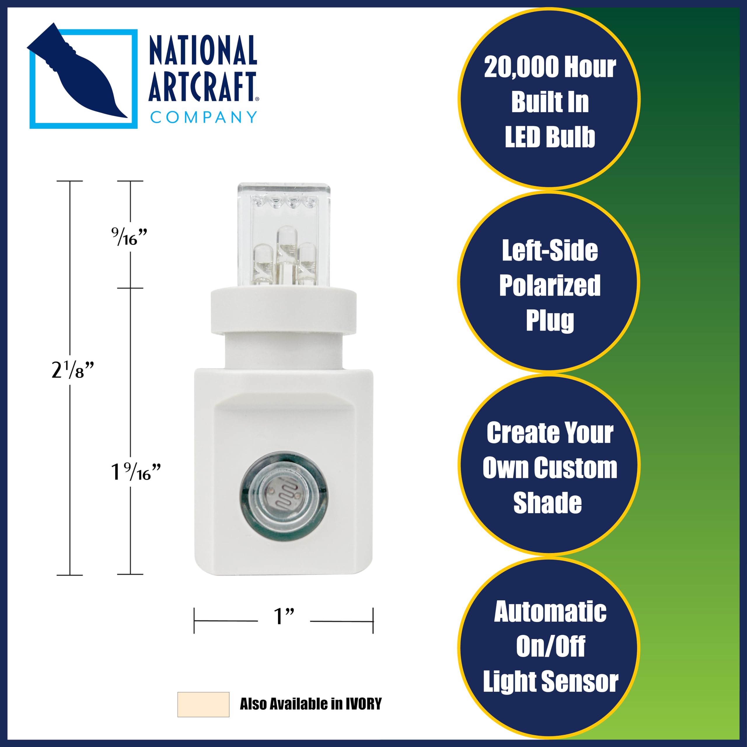 National Artcraft® White Light Sensitive LED Night Light with Plastic Shade Clip - UL Certified - Ideal for Hallways, Bathrooms, Bedrooms & Nurseries (Pack of 5) - Perfect for Safe Nighttime Navigation and Gentle Illumination