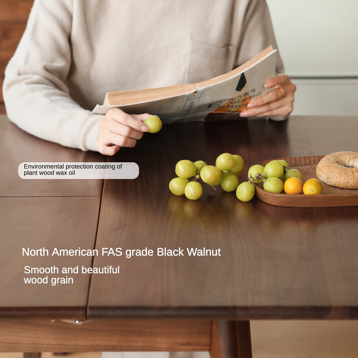 Solid Oak & Black Walnut Extendable Folding Dining Table - Expandable Wooden Table for Small Spaces, Dinner Parties & Family Gatherings