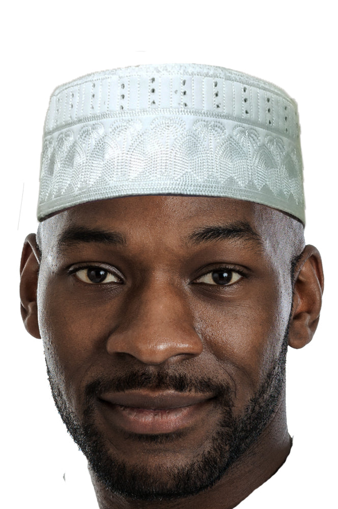 White Kofia Hat - African Embroidered Kufi Cap for Men | Traditional Muslim Prayer Hat & Cultural Fashion Accessory | Perfect for Weddings, Eid Celebrations & Everyday Wear
