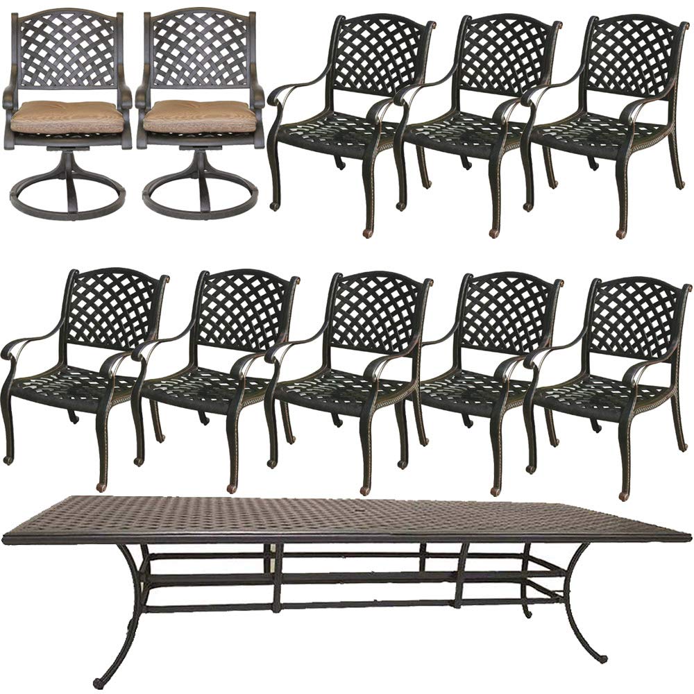 Cast Aluminum Patio Dining Set Nassau 11-Piece Outdoor Furniture with 46x120 Inch Rectangle Table - Perfect for Backyard BBQs, Poolside Gatherings & Garden Parties