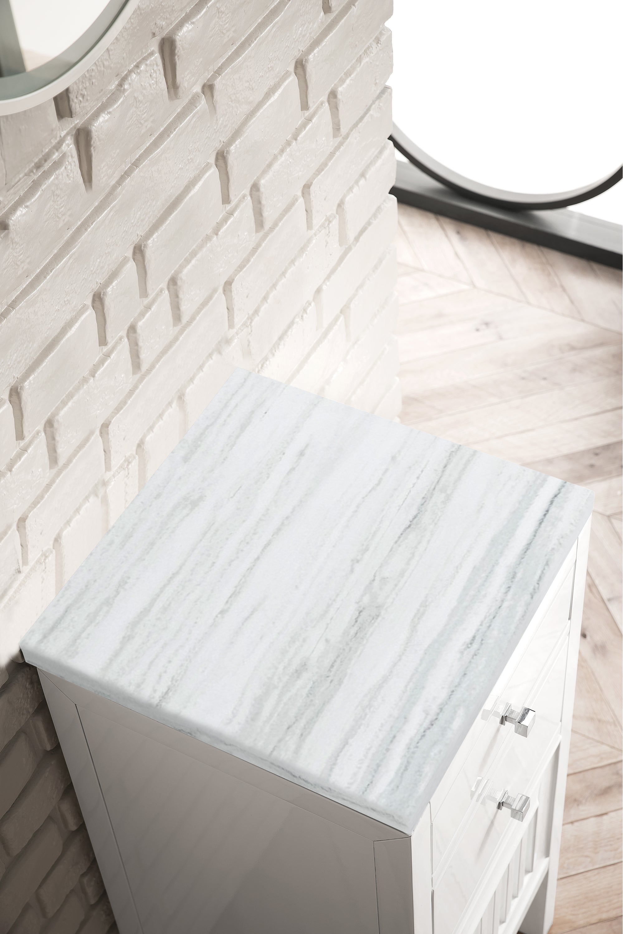 Athens 15-Inch Modern Kitchen Cabinet with Drawers & Door - Glossy White Finish & 3CM Arctic Fall Solid Surface Top - Perfect for Small Kitchens, Bathrooms & Home Office Storage