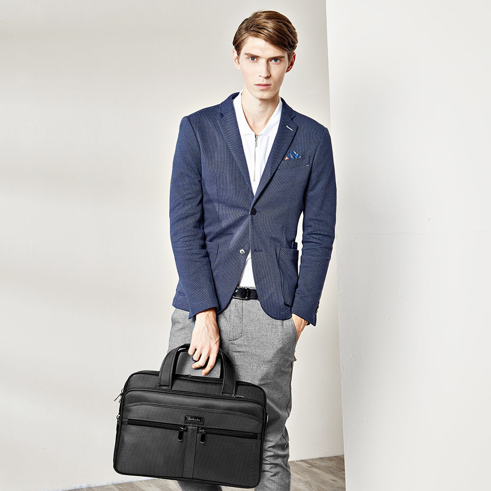 BOSTANTEN 17 Inch Laptop Bag for Men - Water Resistant Nylon Business Briefcase - Large Travel Computer Bag for Work & Office - Perfect for Business Trips & Commuting (Black)