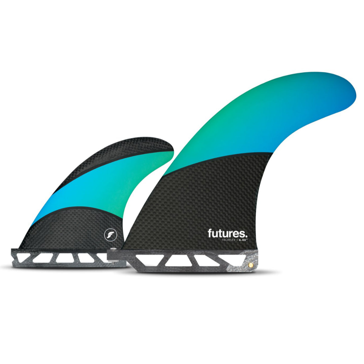 Futures 2+1 Longboard Techflex Set - Blue/Green | High-Performance Surfboard Fins for Smooth Rides & Enhanced Control | Perfect for Surfing, Cruising & Wave Riding