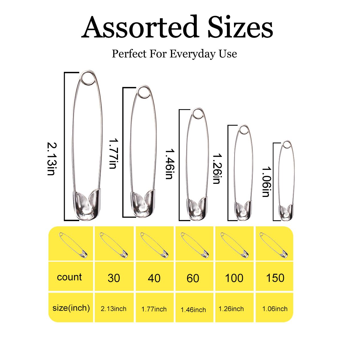 380pcs Assorted Safety Pins for Clothes - Large, Small, Mini - Sewing & Dance Supplies