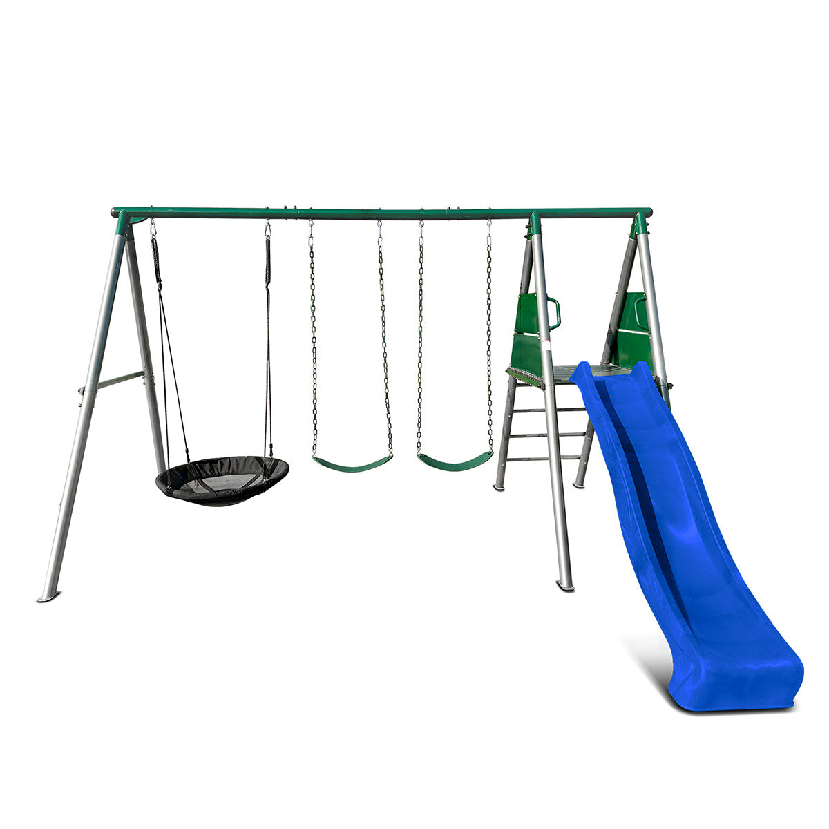 Europa Commercial-Grade Steel Swing Set with Blue Slide - Heavy Duty Outdoor Playset for Kids, Backyard, Park, and Playground Use