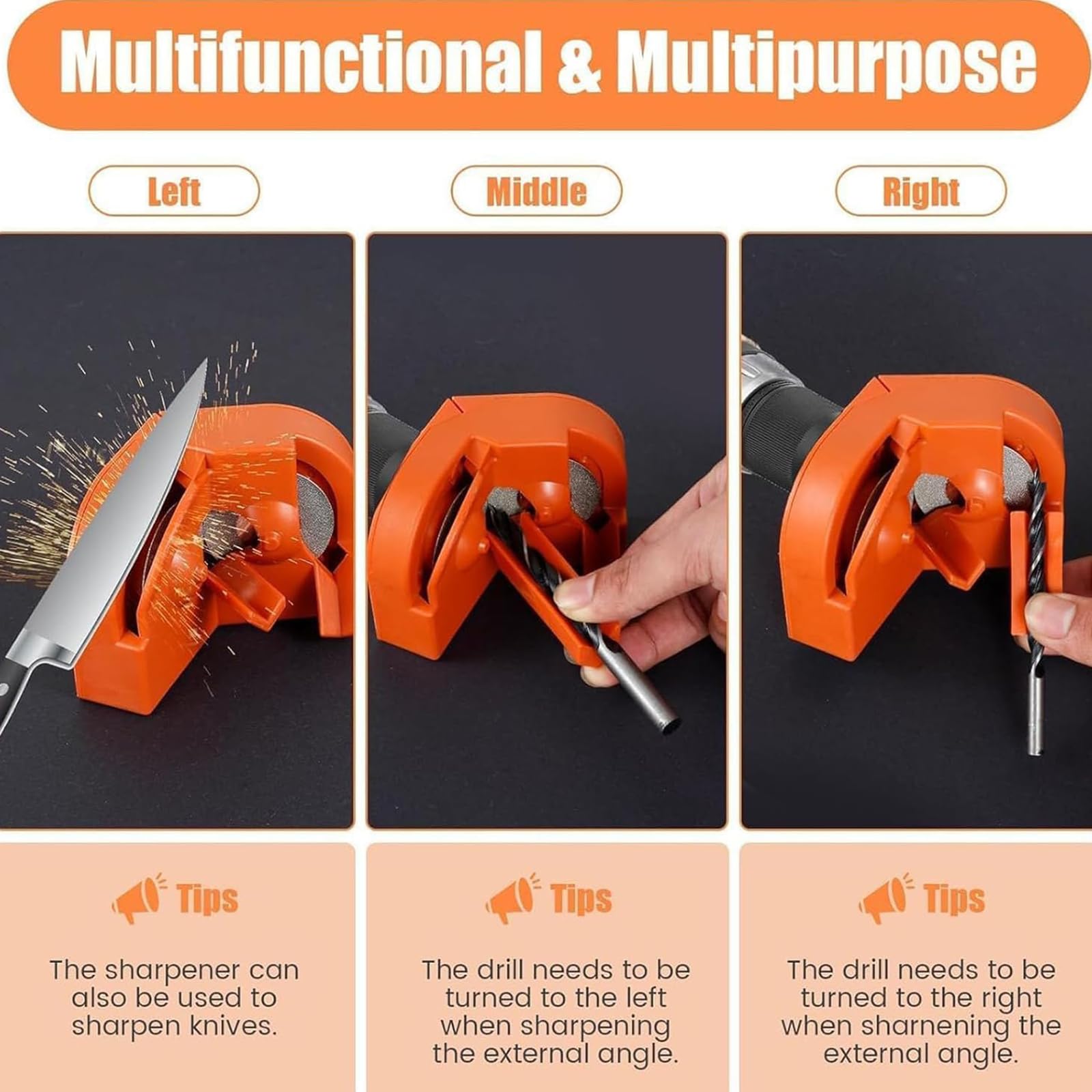Premium Multi-Purpose Drill Bit Sharpener Set - Universal Drill Bit Grinder for All Bits (Black) | Perfect for DIY Projects, Metalworking & Woodworking Tools Maintenance