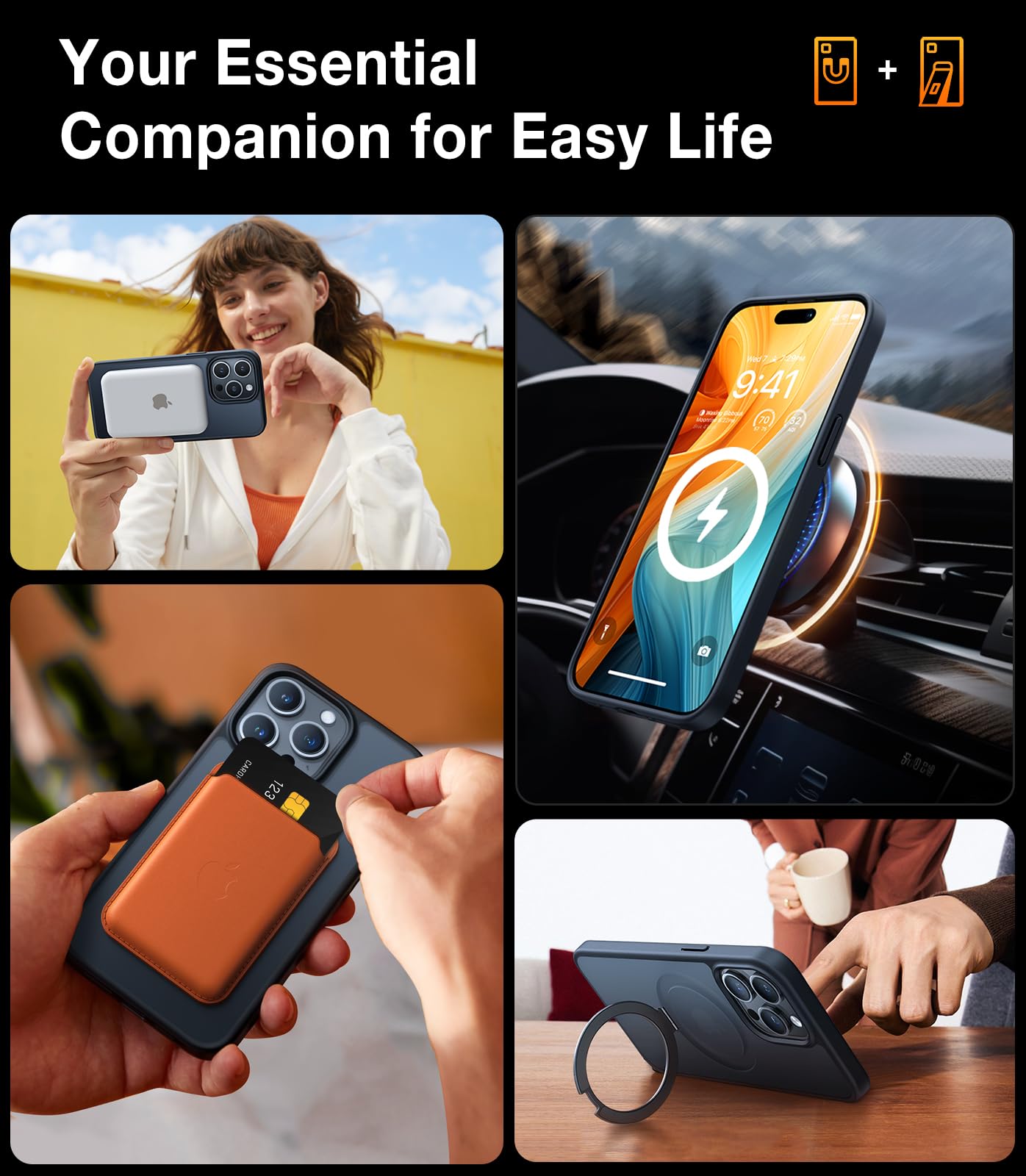 TORRAS Magnetic Phone Case for iPhone 15 Pro Max 6.7 Inch - Military Grade Drop Protection, MagSafe Compatible, Built-in Kickstand - Slim Translucent Frost Black Cover (2023 Model) | Perfect for Work, Travel & Everyday Use