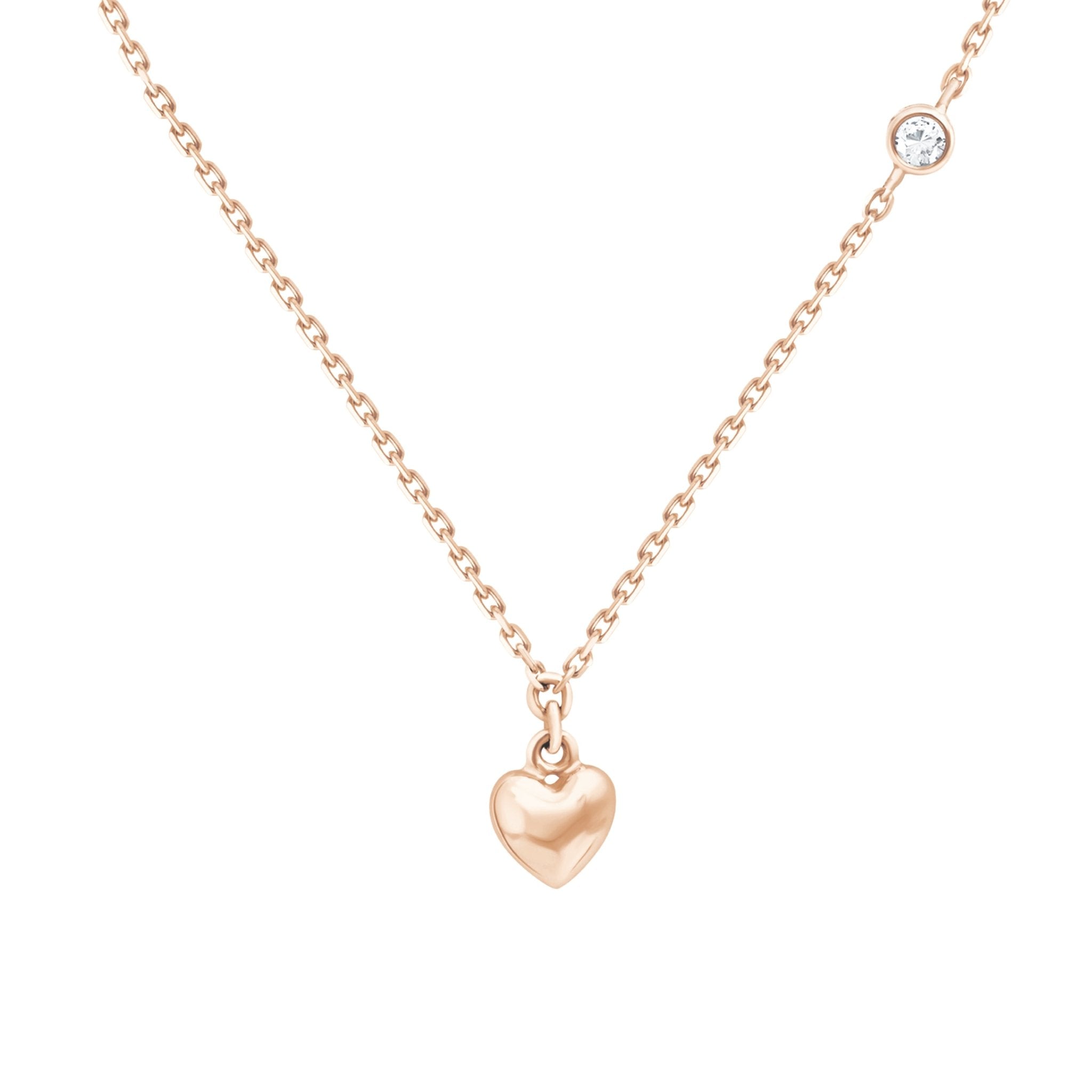 14K Rose Gold Bubble Heart and Diamond Pendant Necklace for Women - Elegant Layering Jewelry for Valentine's Day, Anniversary & Special Occasions