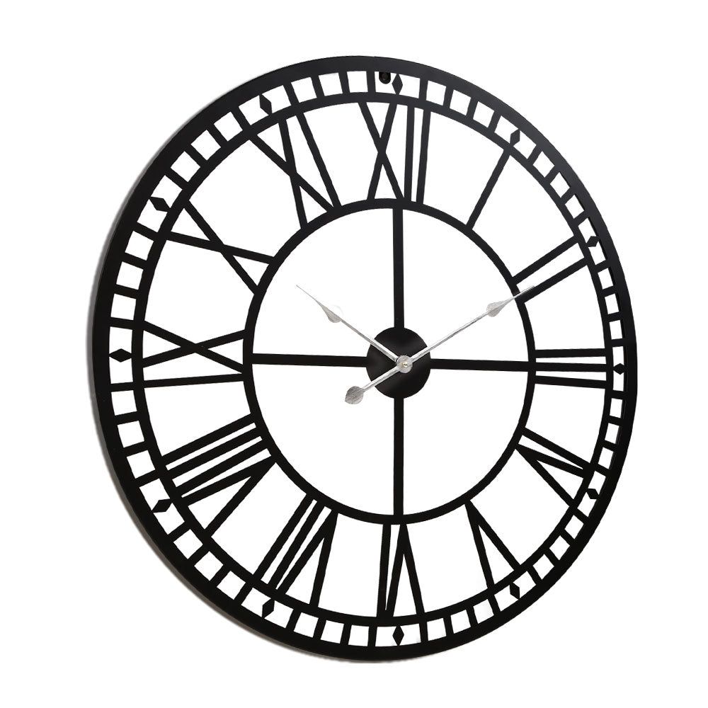 Artiss 60CM Large Round Wall Clock with Roman Numerals - Elegant Metal Luxury Home Decor in Black - Perfect for Living Room, Bedroom & Office