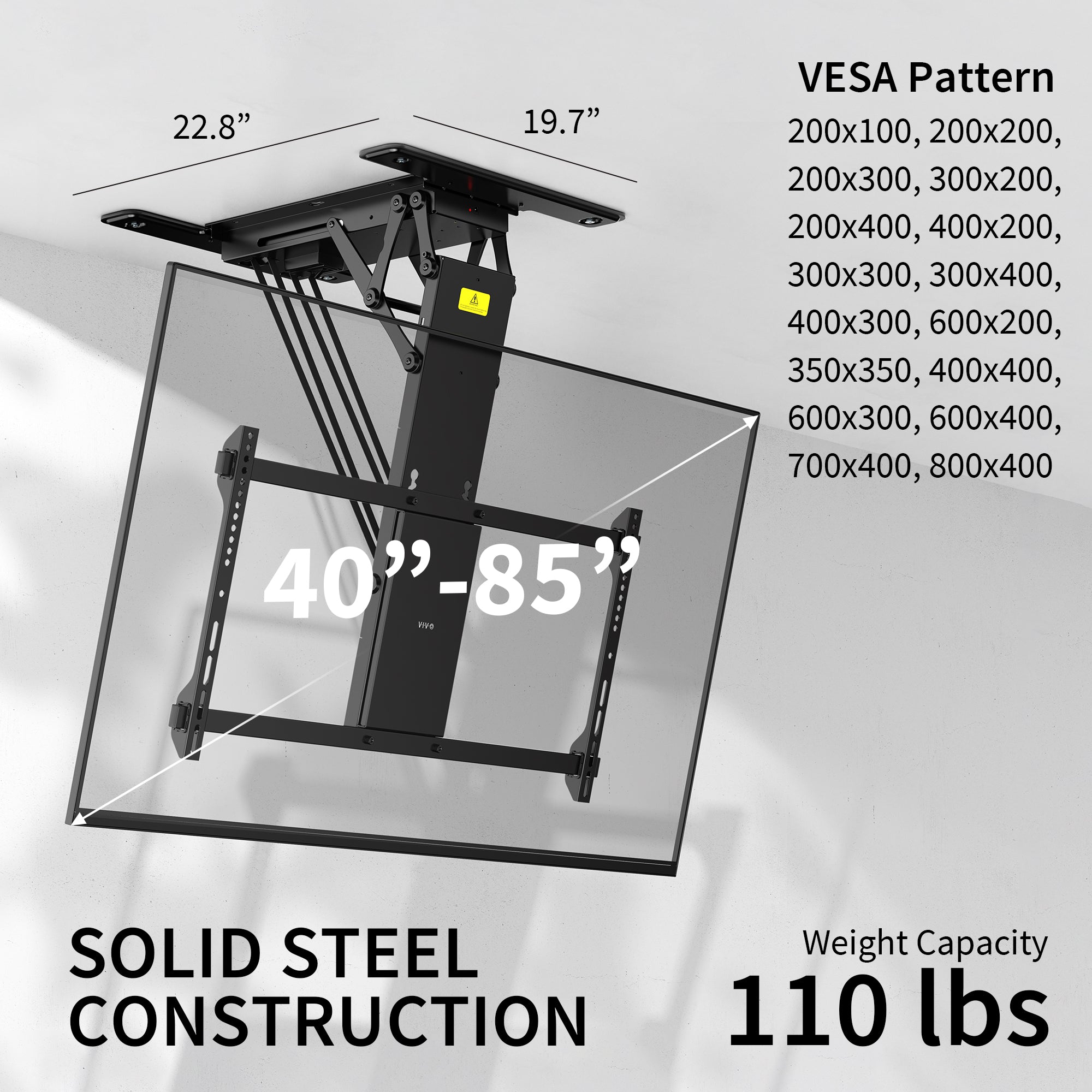 Heavy Duty Electric Flip Down Ceiling Mount for 40-85 Inch TVs - Perfect for Home Theaters, Bars, and Commercial Spaces