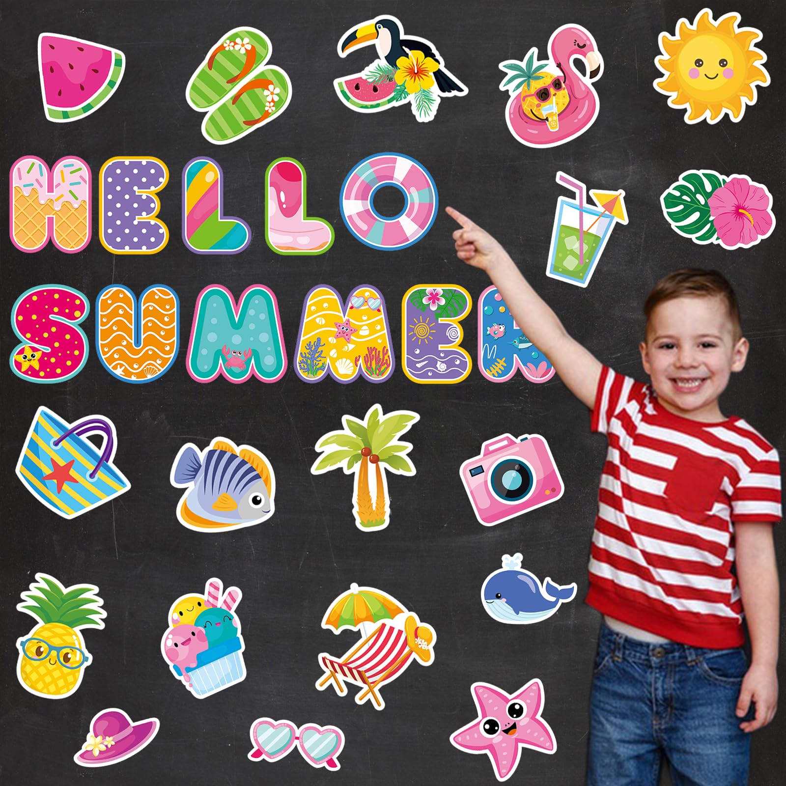 58Pcs Summer Bulletin Board Decorations Set - Tropical Hawaiian Paper Cutouts for Classroom, Home & School Decor - Perfect for Summer Parties, Back to School Displays & Seasonal Wall Decorations
