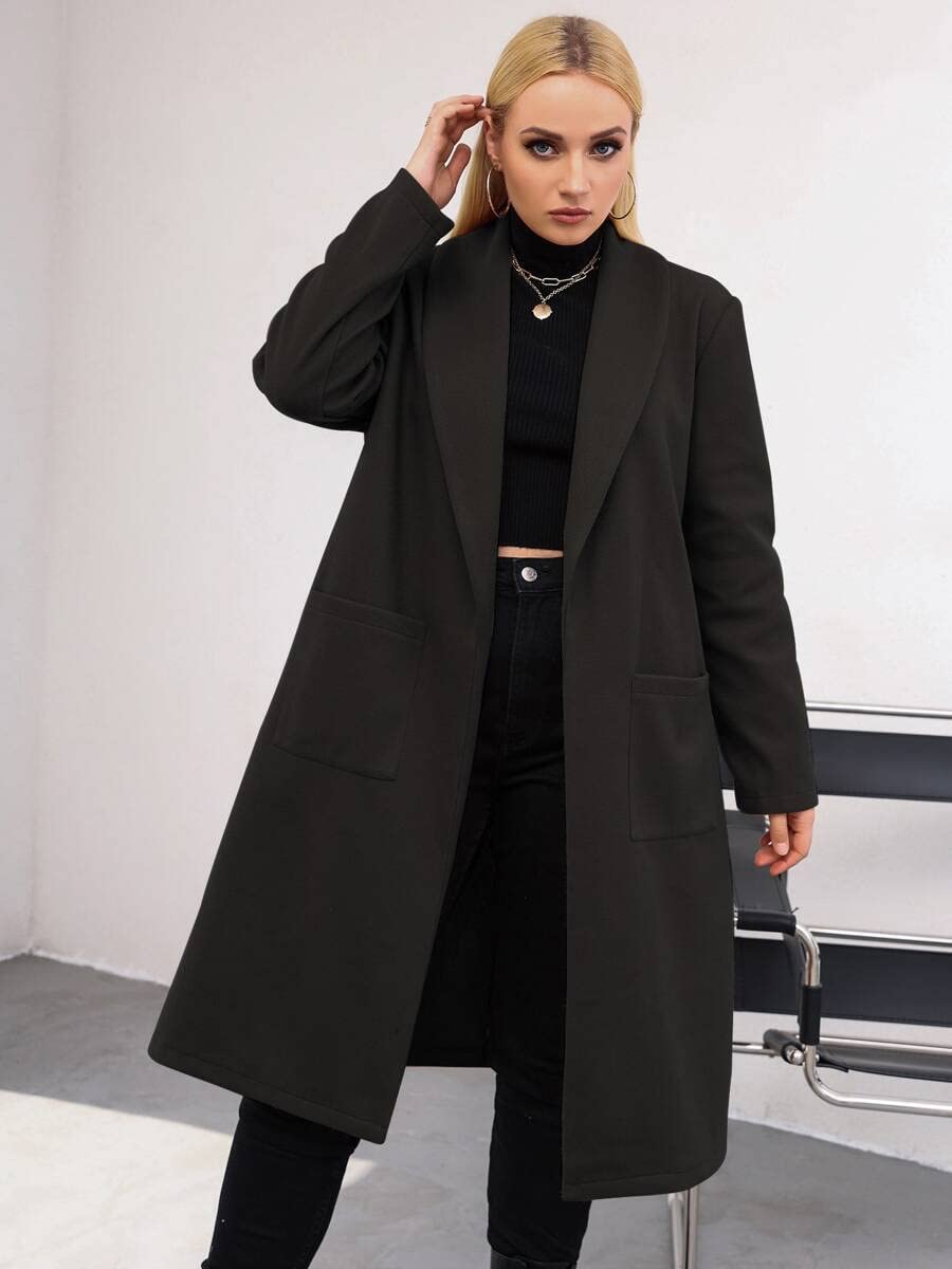TINMIIR Women's Plus Size Dual Pocket Open Front Overcoat - Black 0XL | Stylish Long Cardigan for Work, Office & Casual Outfits
