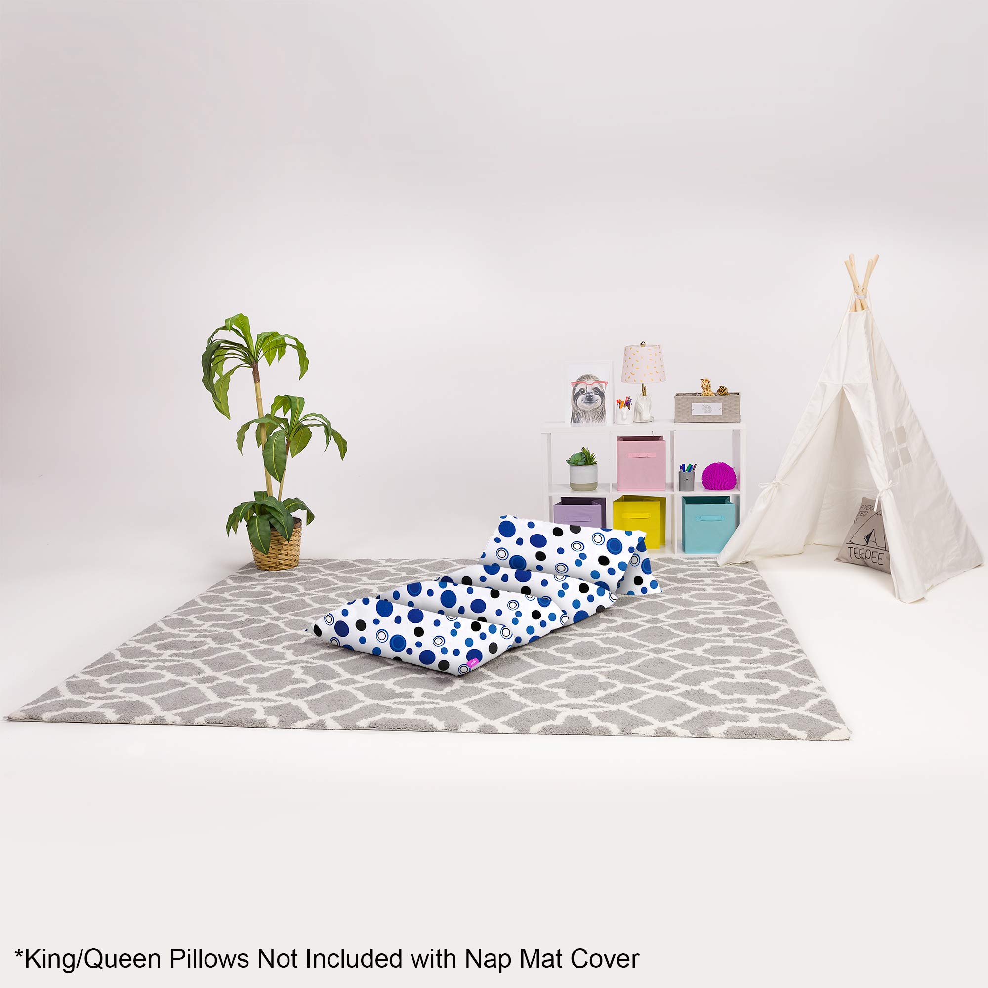 Premium Kids Floor Pillow Cover - Soft Canvas Cushion & Lounger Cover for Teens (King Size Not Included) - Bubbles Blue & White Design - Perfect for Bedrooms, Playrooms & Sleepovers