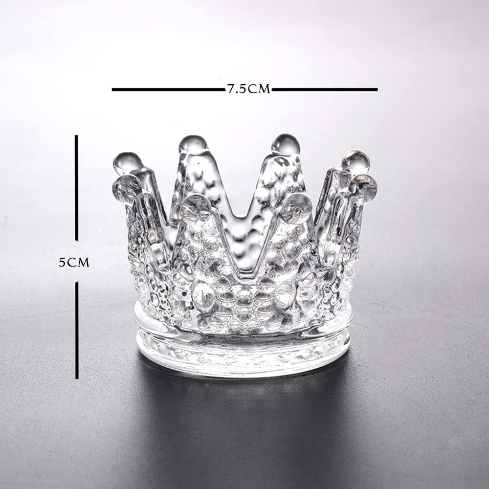 Elegant Crown-Shaped Crystal Glass Candle Holder Set of 2 - Perfect for Makeup Sponge Storage, Jewelry Display, Watch & Nail Art Organizer - Ideal for Wedding, Christmas Decor & Home Decoration