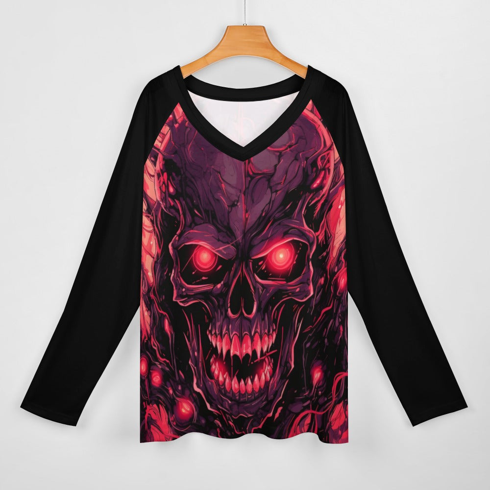 Evil Smiling Skull Print Long Sleeve Loose Fit T-Shirt for Men - Gothic Streetwear, Halloween Costume & Rock Concert Outfit