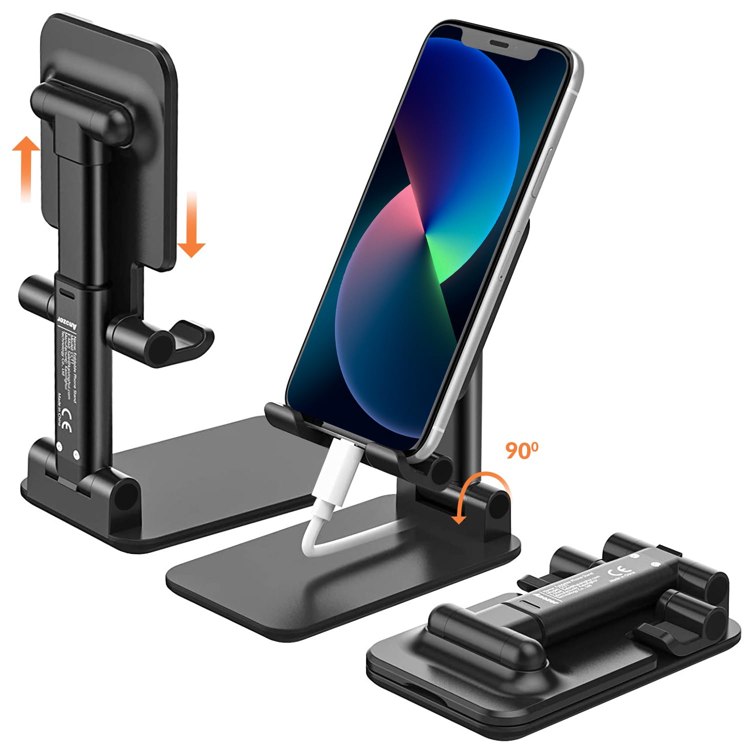Tukzer Adjustable Foldable Desktop Tablet Stand Holder for Smartphones & Tablets - Height & Angle Adjustable, Portable for Desk, Cradle, Dock - Perfect for Work, Study, Video Calls & Entertainment (Black)