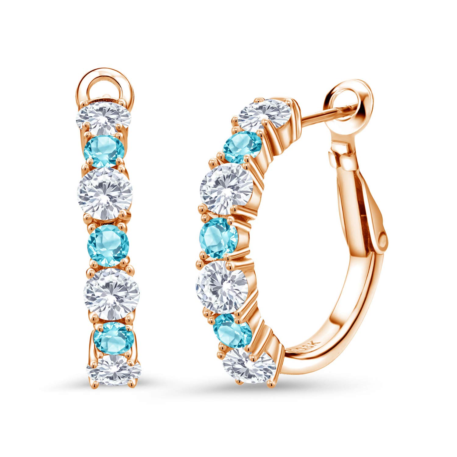 18K Rose Gold Plated Silver Women's Hoop Earrings - 2.74cttw Moissanite & Topaz Round Stud Earrings by Charles & Colvard | Classic Jewelry for Wedding, Anniversary, Birthday & Everyday Wear