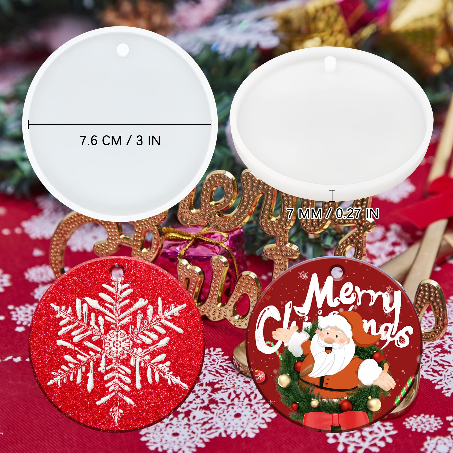 4 Pcs 3 Inch Christmas Round Ornament Resin Molds - Shiny Silicone Casting Molds for DIY Holiday Crafts, Christmas Tree Decorations, and Handmade Gift Making