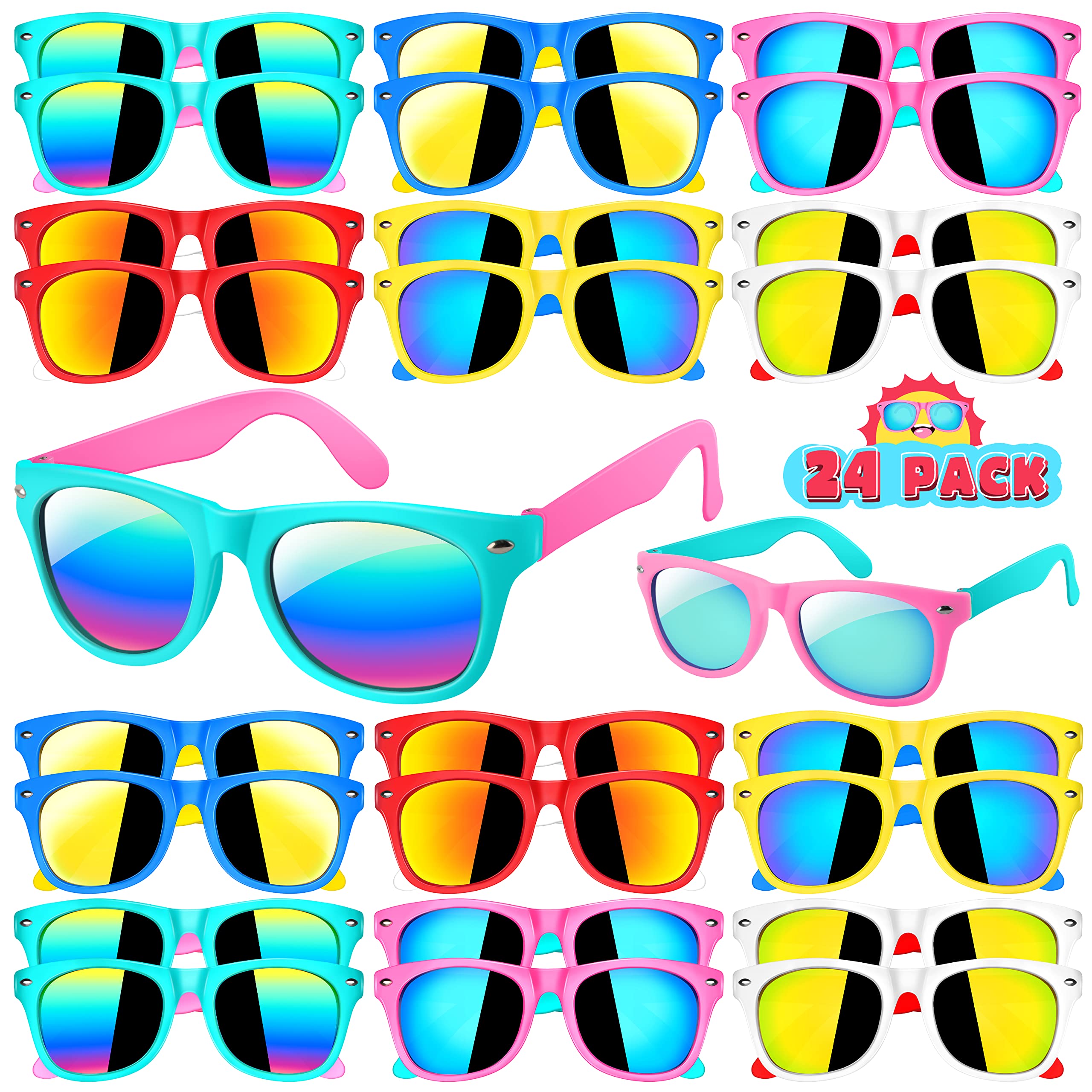 24 Pack Kids Sunglasses Bulk - UV Protection Sunglasses for Boys & Girls Ages 3-8 | Party Favors, Beach Pool Accessories, Easter Basket Stuffers & Goody Bag Fillers | Perfect for Birthday Parties, Summer Outings & Outdoor Activities