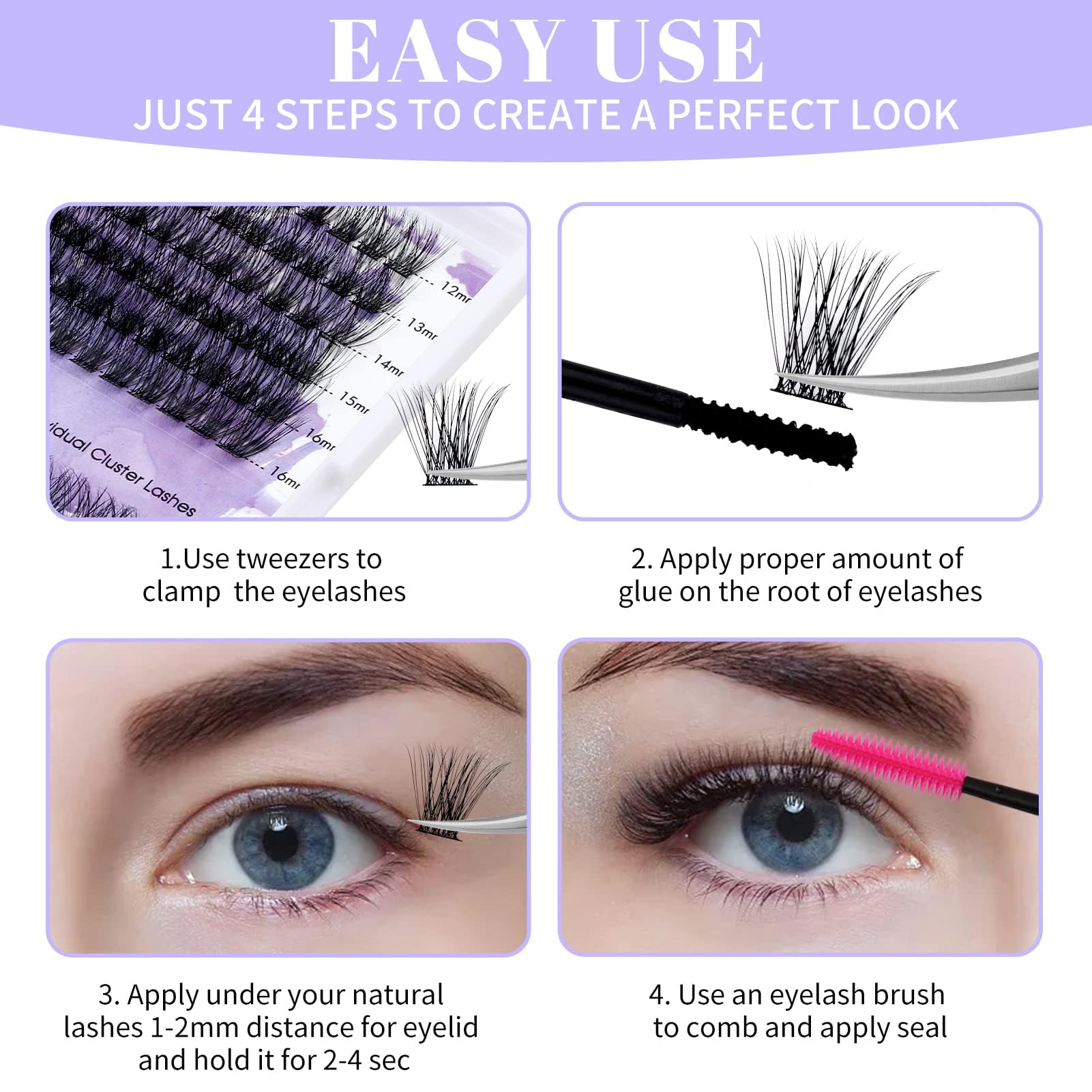 DIY Lash Clusters for Home Use - Ultra-Light Natural Fluffy Wispy Waterproof Anime Manga Cat Eye D Curl 12-16mm C3+C9 FD318 - Perfect for Cosplay, Daily Wear & Special Occasions