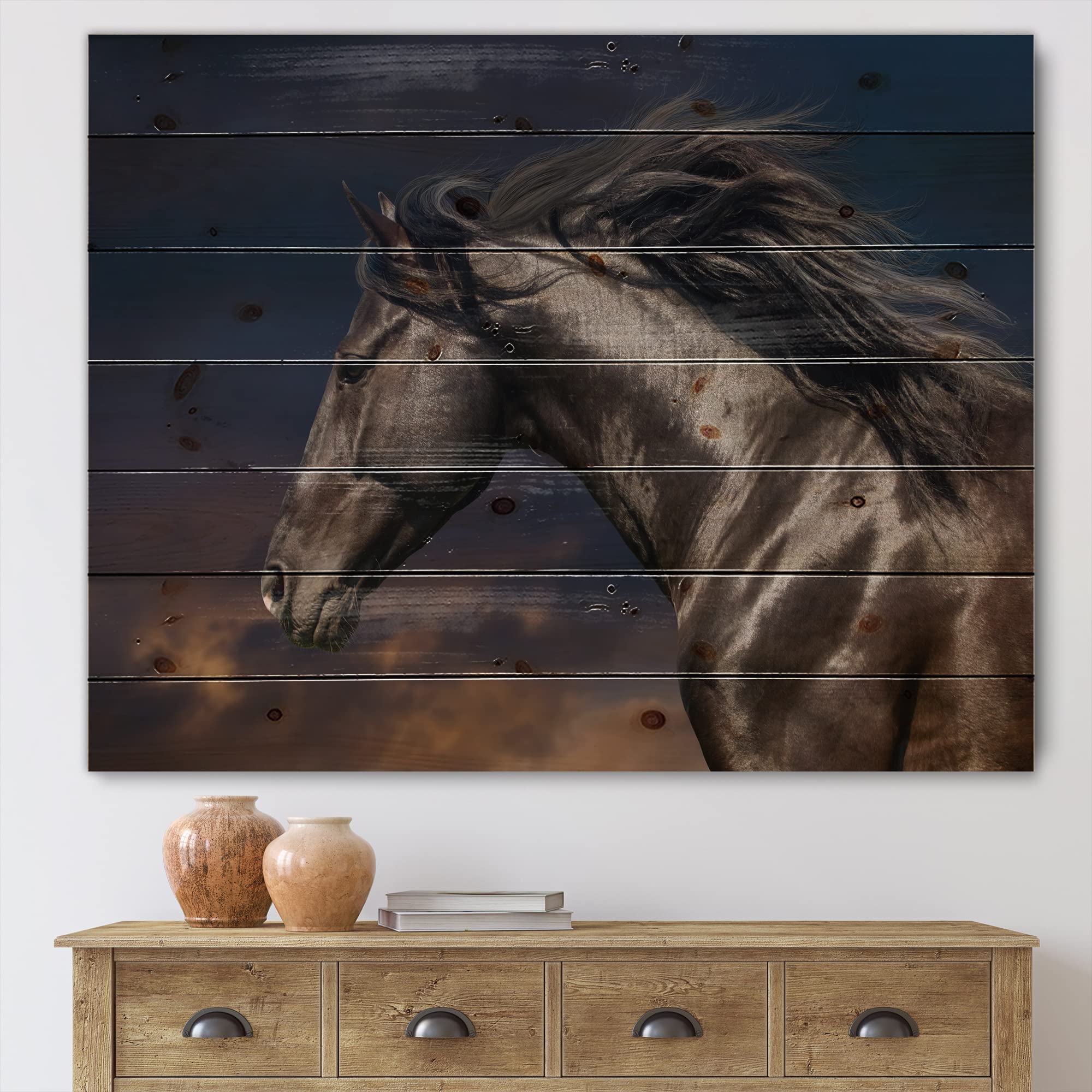 Thoroughbred Nonius Stallion Horse III Farmhouse Wood Wall Art - Brown Wooden Wall Decor, Large Animal Print on Natural Pine Wood Panel | Perfect for Living Room, Bedroom & Country Home Decor