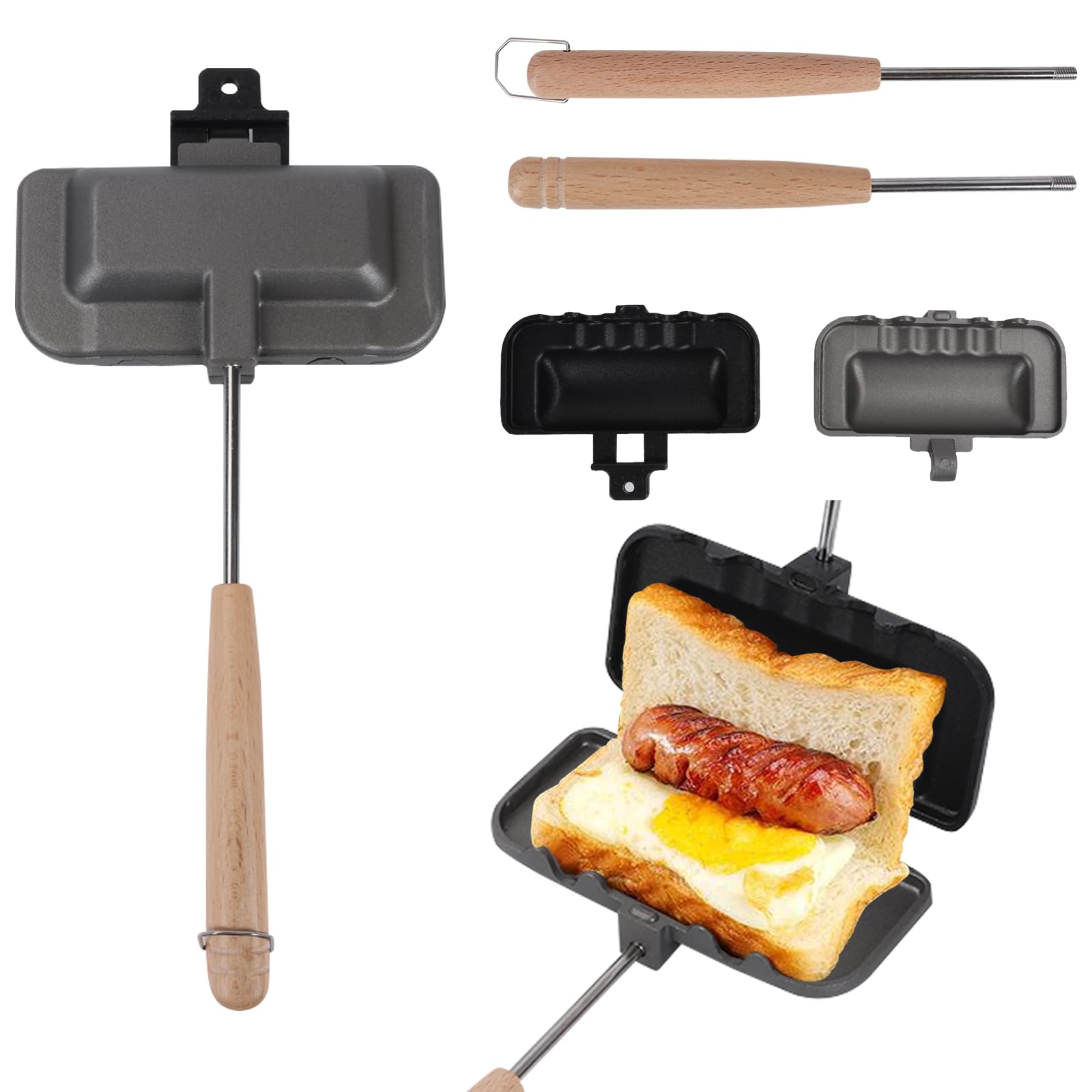 Non-Stick Removable Double-Sided Gas Sandwich Toaster - Portable Handheld Grill Cheese Maker for Camping, Breakfast & Picnics - Perfect for Toasted Sandwiches, Pancakes, Omelets and Frittatas - Ideal for Outdoor Cooking, RV Trips and Home Use