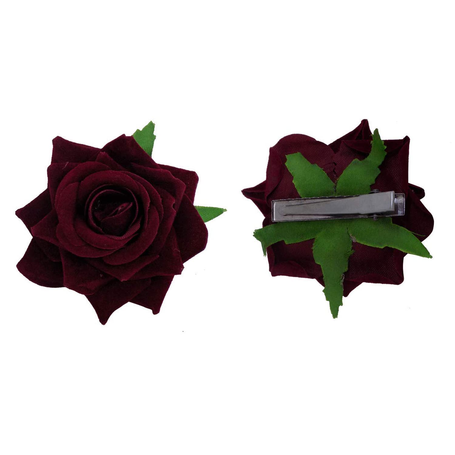 Kidzoo Rose Flower Bridal Hair Clips - 2 Pack Wedding Hair Accessories for Women & Girls | Perfect for Brides, Prom, Formal Events & Special Occasions (Maroon)