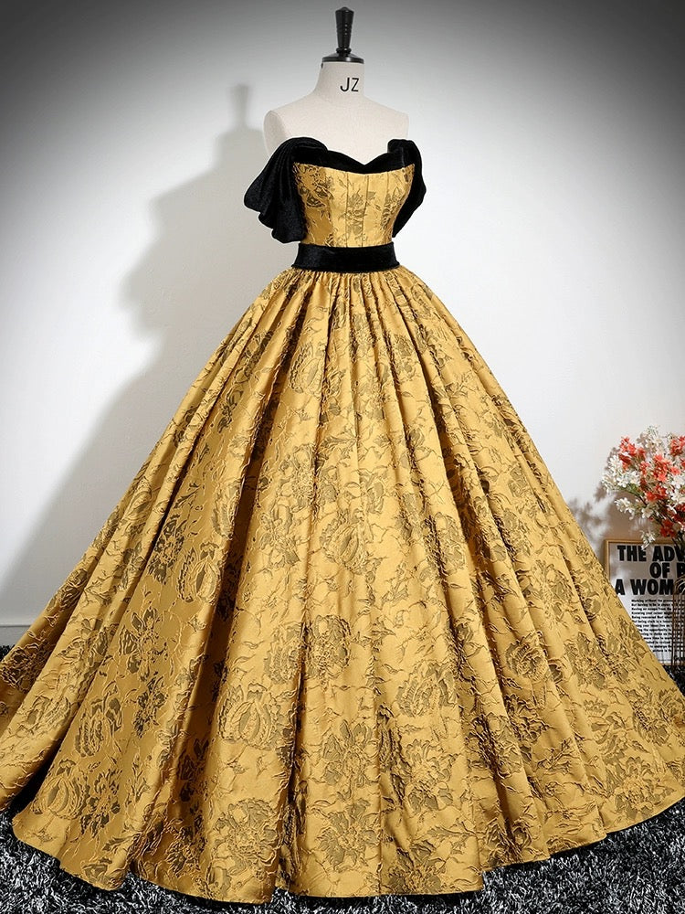Elegant A-Line Off Shoulder Satin Gold Long Prom Dress - Formal Evening Gown for Homecoming, Ball, Wedding & Special Occasions