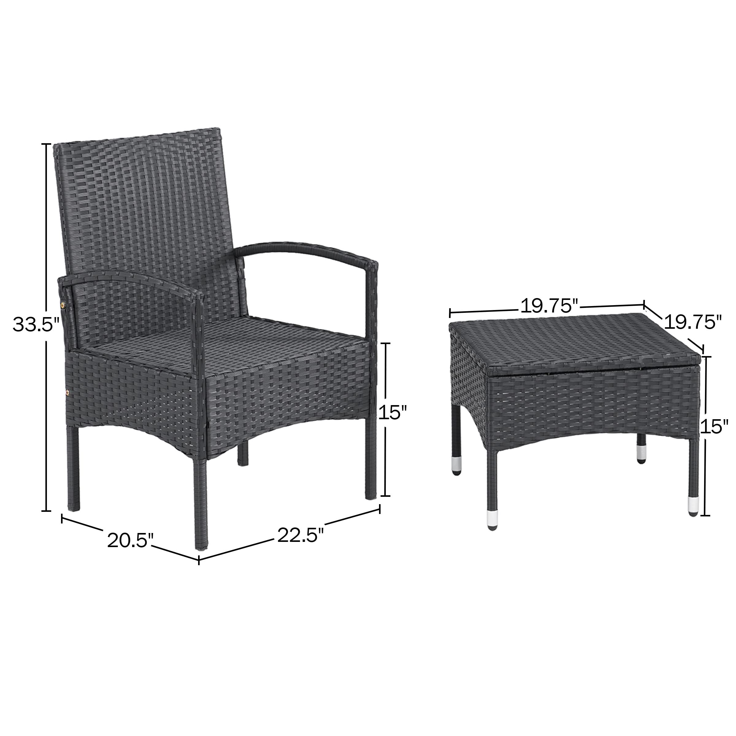 Premium Gray Outdoor Patio Set - 3-Piece Rattan Furniture Combo with 2 Chairs & Table for Deck, Balcony, Porch | Durable Weather-Resistant Wicker Seating for Backyard, Garden & Poolside Relaxation