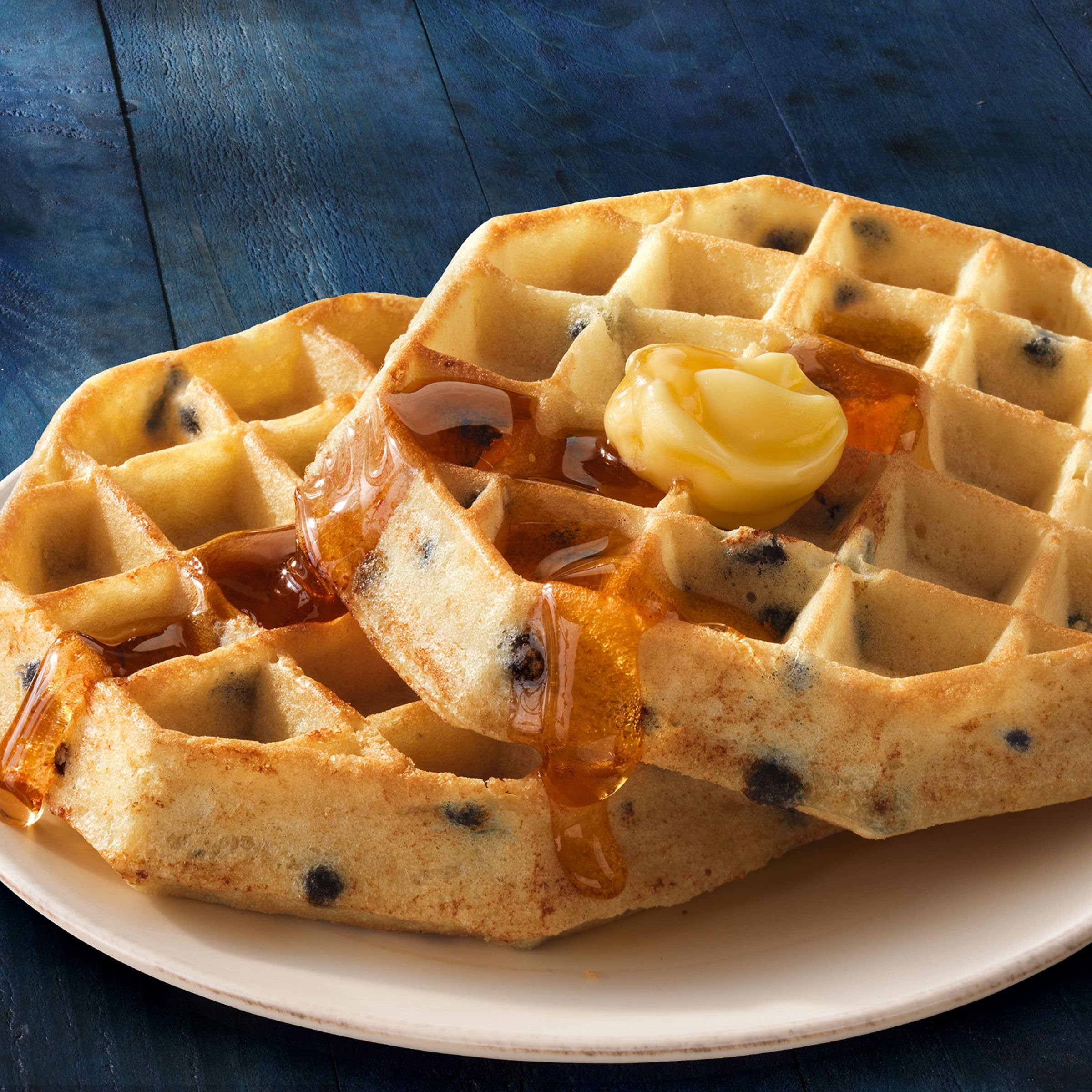 Eggo Thick & Fluffy Belgian Style Blueberry Frozen Waffles - 11.6oz Resealable Box (6 Count) - Perfect for Breakfast, Brunch or Quick Snacks
