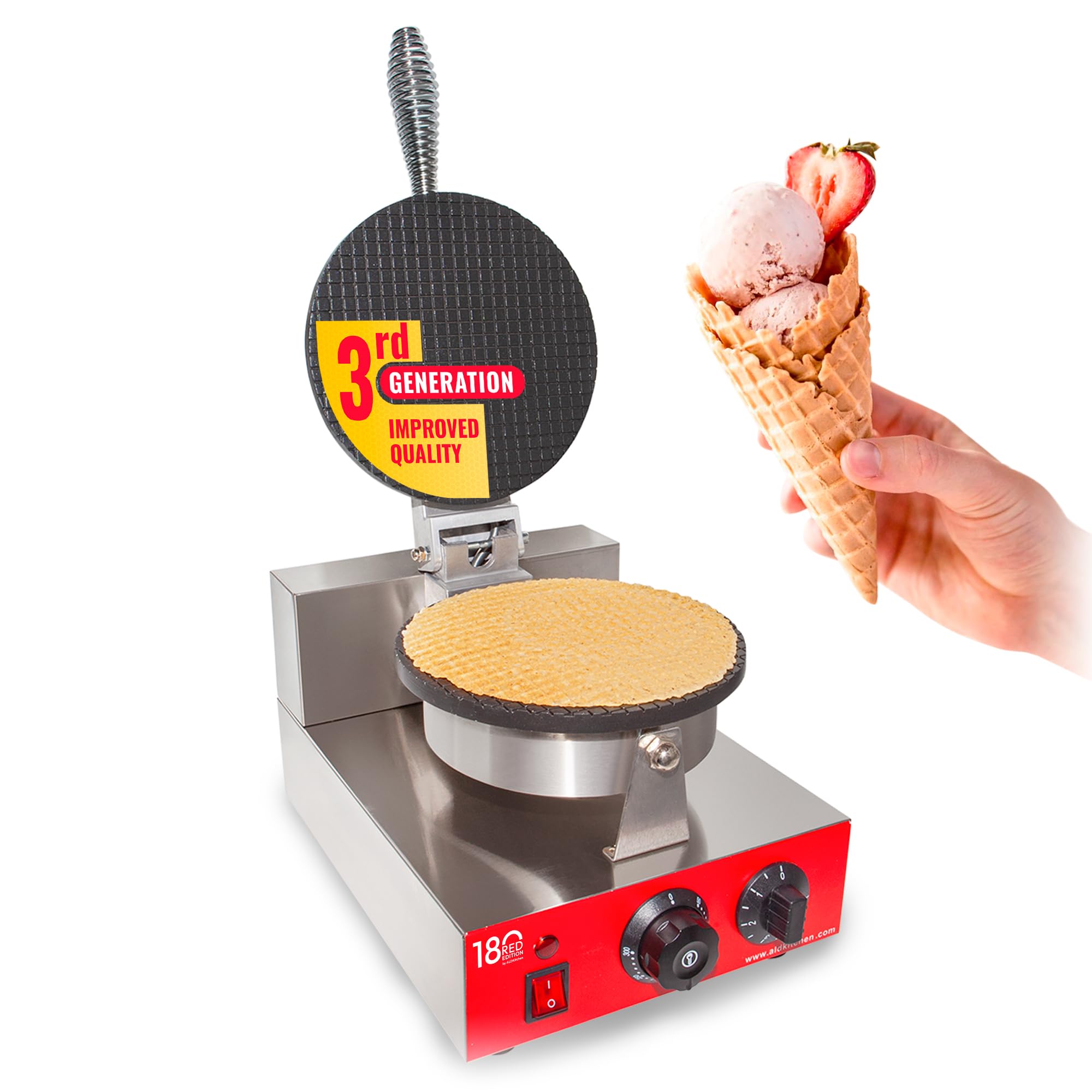 ALDKitchen Commercial Waffle Cone Maker - Nonstick Electric Waffle Roll Maker 110V for Ice Cream Cones, Desserts & Snacks - Perfect for Restaurants, Cafes & Home Baking