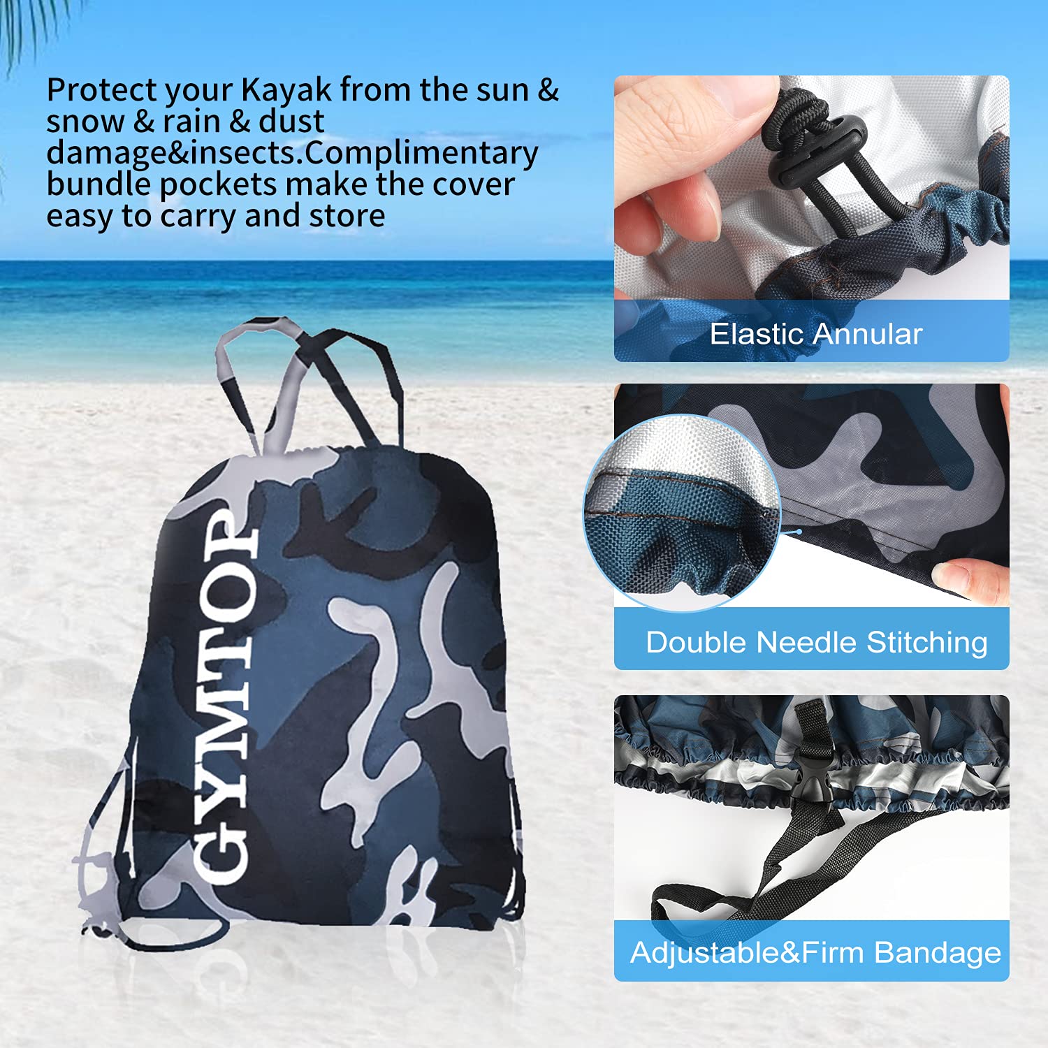 **7.8-18.2ft Waterproof 420D Thickened Kayak Canoe Cover - UV Protection, Sun Shield, Dust & Outdoor Storage Boat Cover for Kayaks & Canoes (Fits 9.3-10.7ft, Ocean Camo) - Ideal for Kayaking, Canoeing & Outdoor Storage**