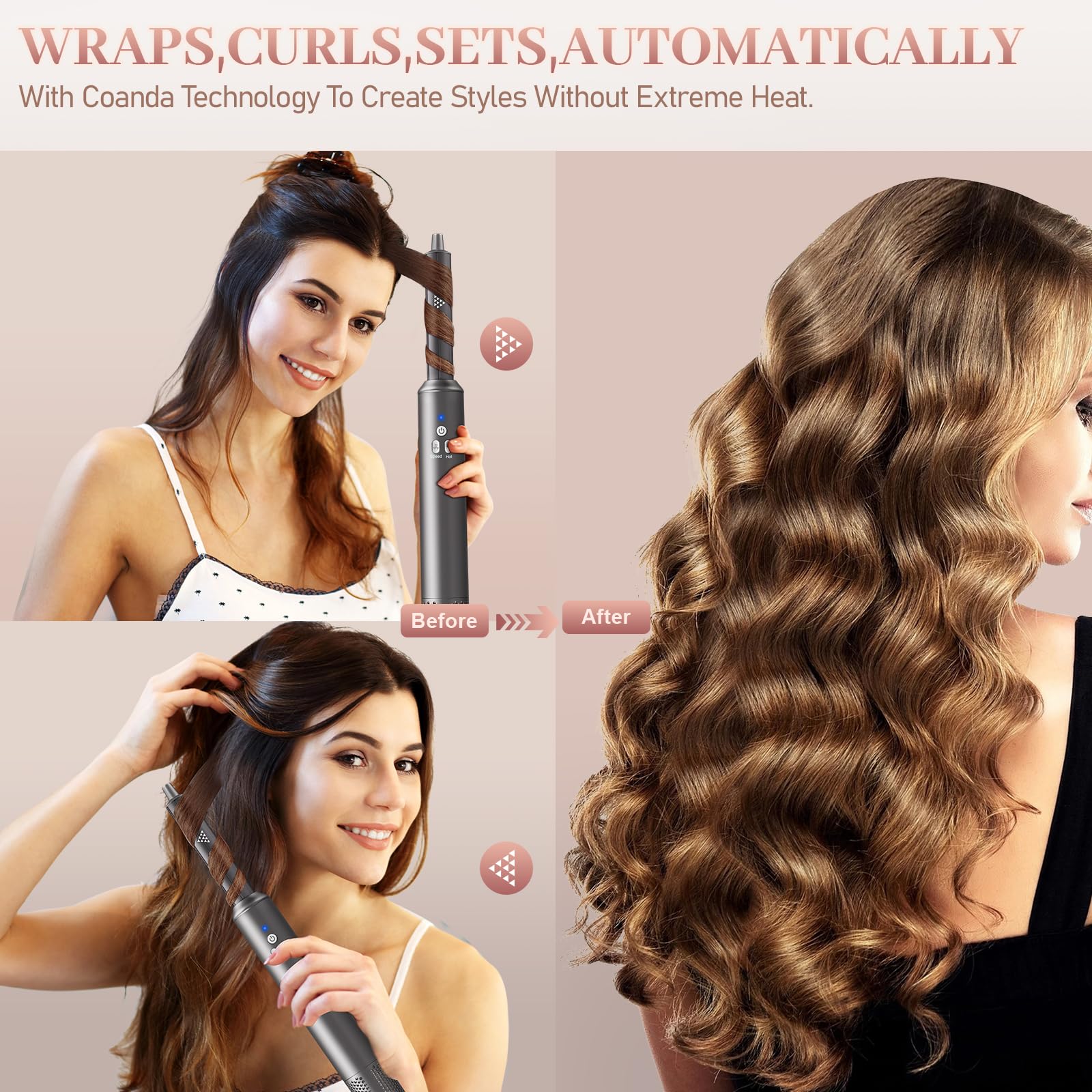 6 in 1 Air Styling & Drying System - Powerful High Speed Hair Dryer Brush with Auto Wrap Curlers, Hair Straightener & Volumizing Brushes for Salon-Quality Styling at Home | Perfect for Daily Use, Travel & Professional Salon Results