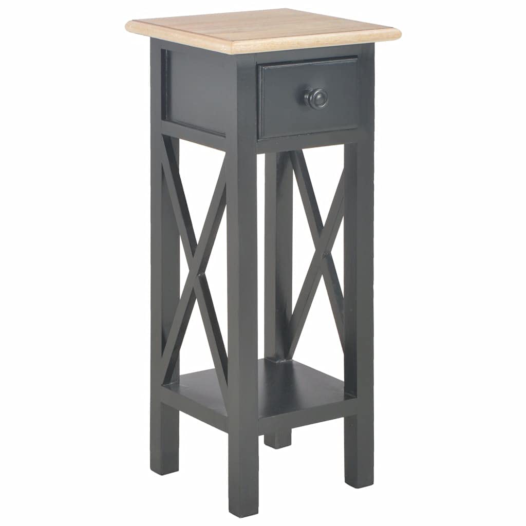 Black Wooden Elevated Side Table with Drawer & Storage Shelf - Patio Plant Stand, Entryway Table for Living Room, Bedroom, Coffee & Small Spaces - Perfect for Home Decor, Indoor & Outdoor Use