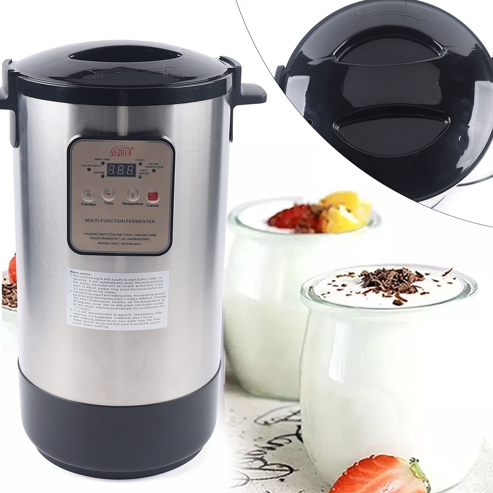12L Automatic Fermentation Machine with Stainless Steel Inner Pot - Smart Yogurt Maker with Time & Temperature Control - Perfect for Making Yogurt, Cheese, Dough, Fruit Vinegar at Home - Ideal for Kitchen, Bakery & DIY Fermentation Projects