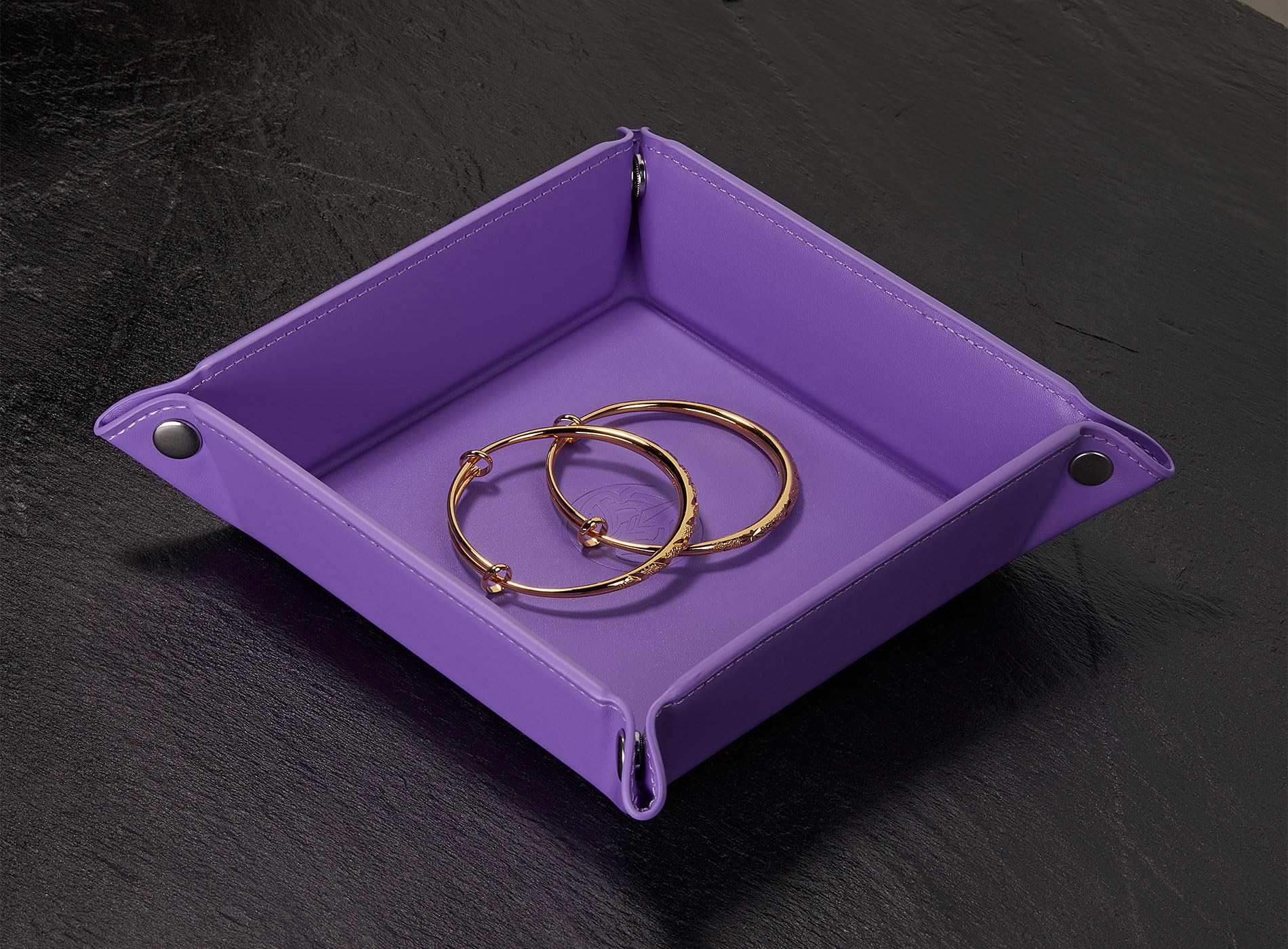 PU Leather Jewelry Tray & Valet Organizer - Women's Catchall Tray for Keys, Wallet, Coins & Travel Essentials | Elegant Purple Desktop Decor for Bedroom, Dresser & Vanity