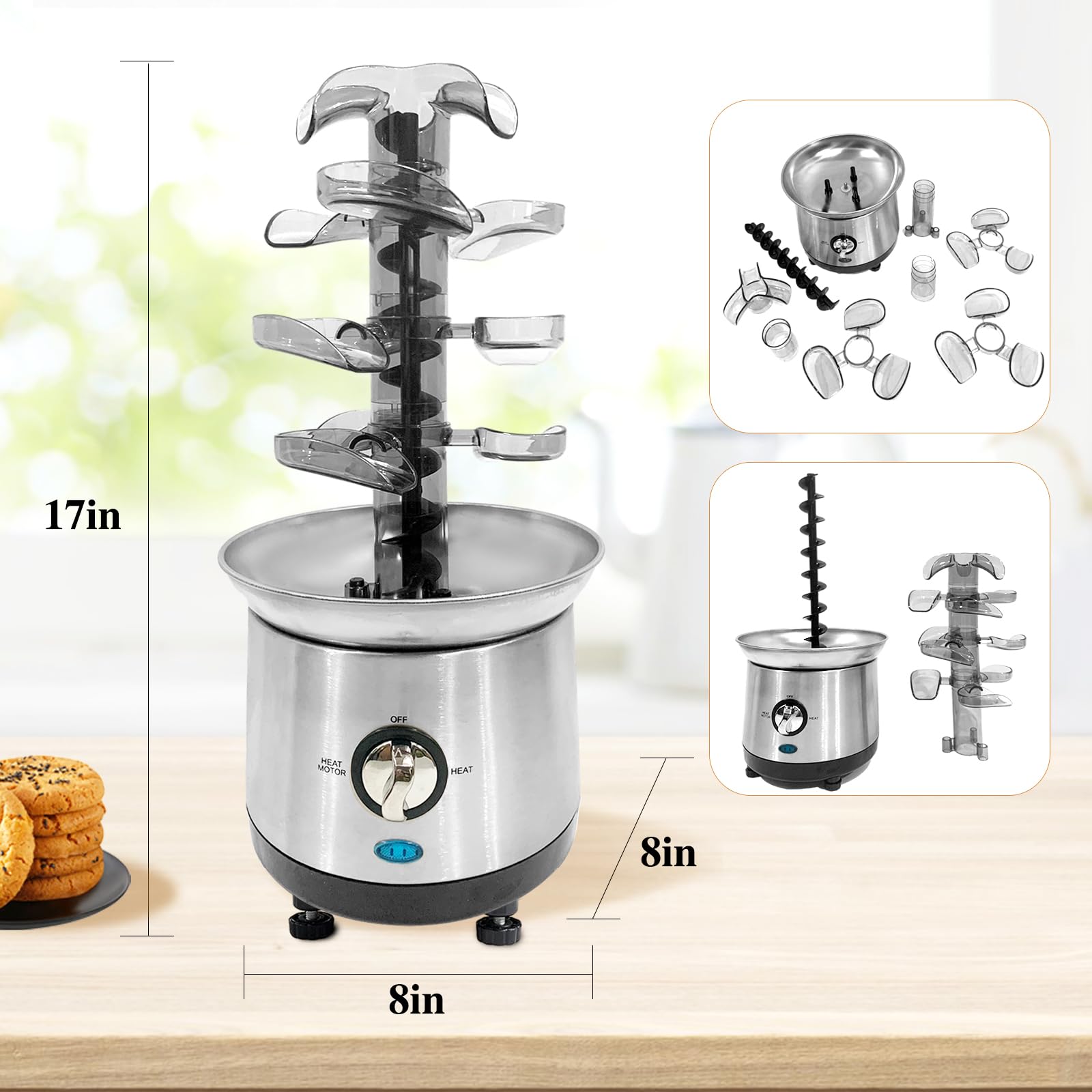 4-Tier Stainless Steel Electric Chocolate Fountain Machine - 2.5lb Capacity for Chocolate, Cheese, Sauces & Liqueurs - Perfect for Weddings, Birthday Parties & Christmas Gifts - Ideal for Dessert Buffets, Holiday Entertaining & Special Events