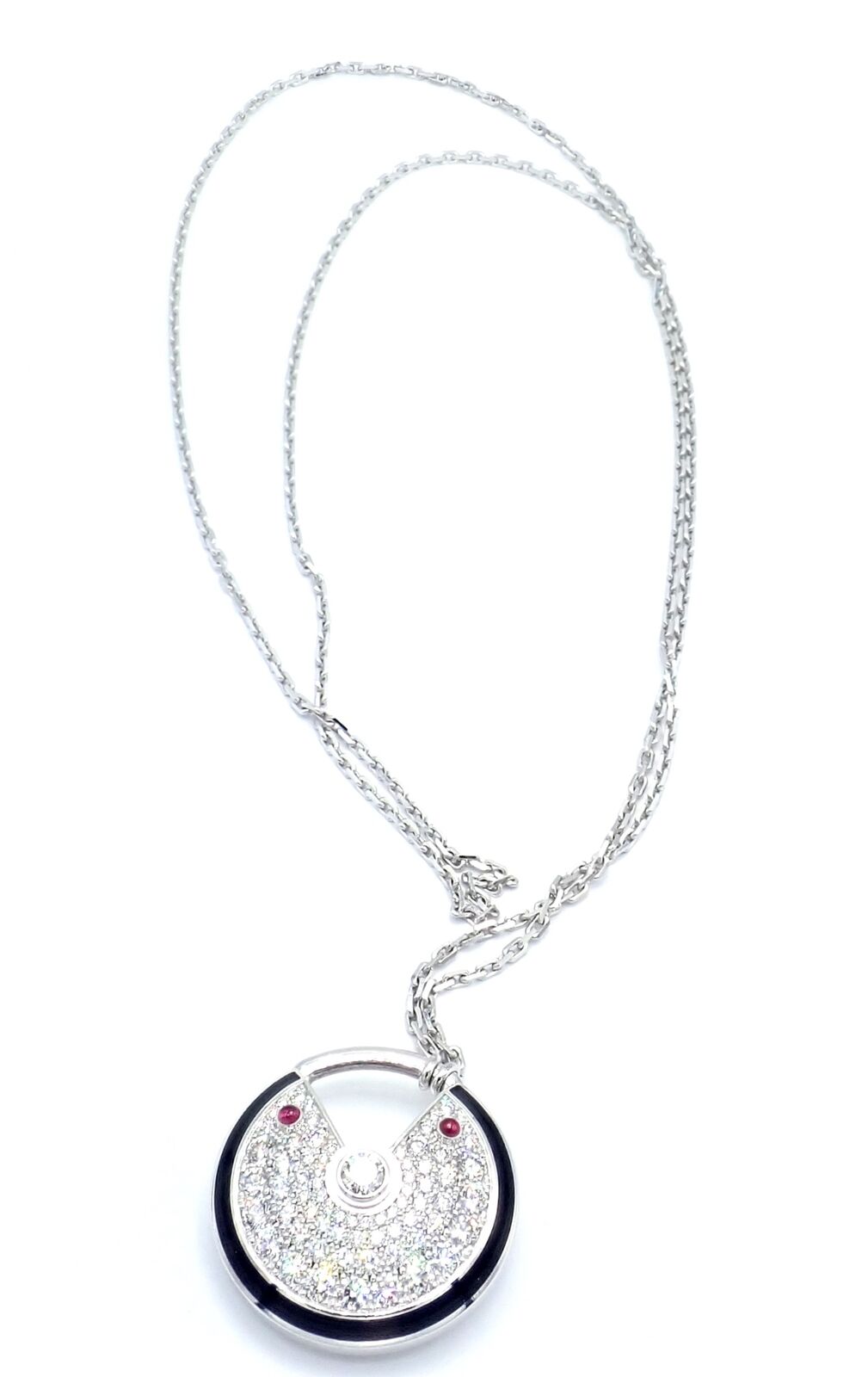 Authentic Cartier Amulette 18k White Gold Diamond Ruby Large Pendant Necklace for Women - Luxury Jewelry Gift for Anniversary, Birthday & Special Occasions