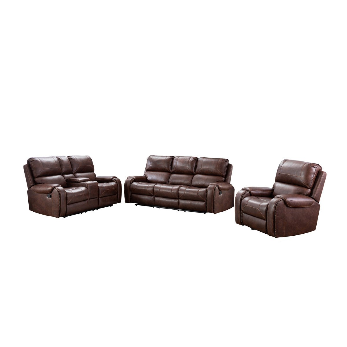 Caesar Brown Reclining Loveseat with Center Console - Modern Reclining Sofa with Cup Holders & Storage | Perfect for Living Room, Home Theater & Small Spaces