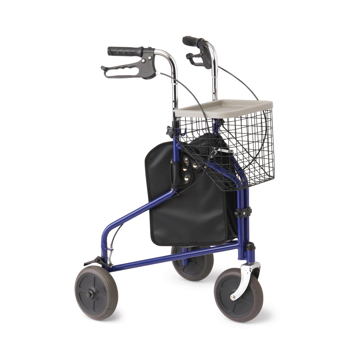 Medline 3 Wheel Steel Rollator Walker for Seniors & Adults - Lightweight Mobility Aid with Seat & Basket - Ideal for Indoor & Outdoor Use, Shopping, Travel & Recovery