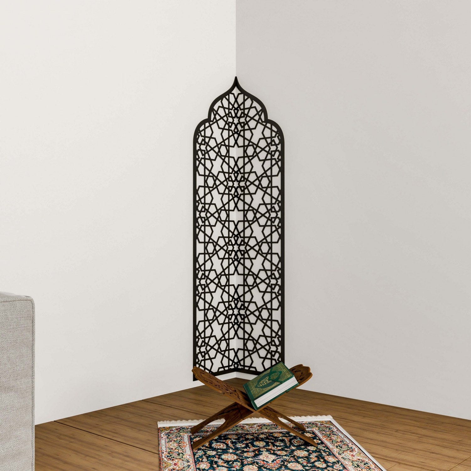 Handcrafted Wooden Islamic Prayer Niche (Mihrab) with 6-Pointed Star Design - Traditional Home Decor for Muslim Prayer Space | Perfect for Living Room, Mosque, or Islamic Center Decoration