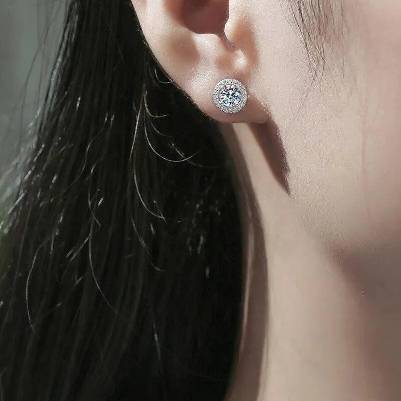 NeeTim Moissanite Stud Earrings for Women - 925 Sterling Silver White Gold Plated Diamond Simulated Earrings | Wedding, Anniversary, Birthday Gift | Elegant Everyday Jewelry for Work & Special Occasions