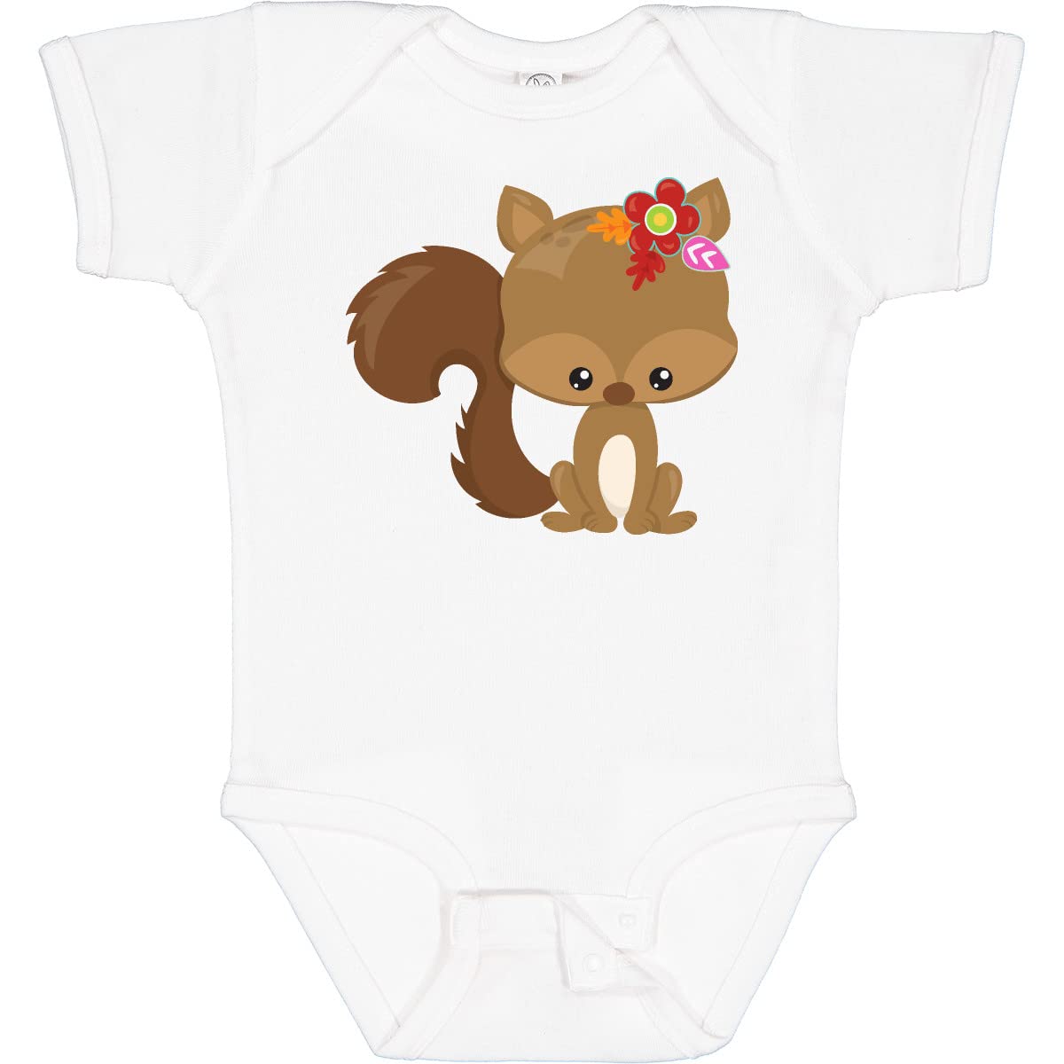 Inktastic Spring Animals Baby Bodysuit - Adorable Squirrel & Colorful Flowers Design - Soft Cotton Infant Onesie for Spring Outings & Photo Shoots
